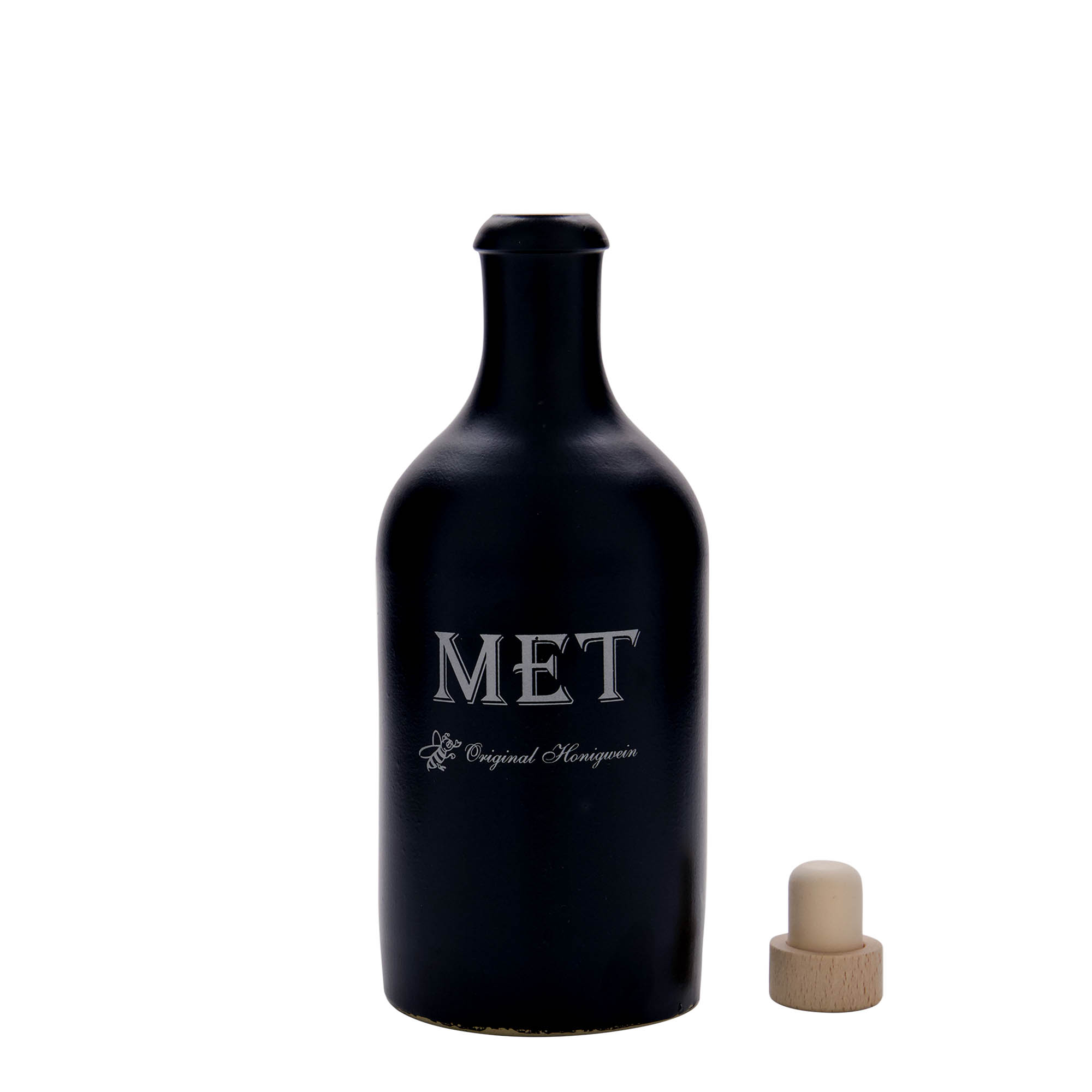 500 ml māla krūze, motīvs: medus, māla trauks, melna, atvere: korķis