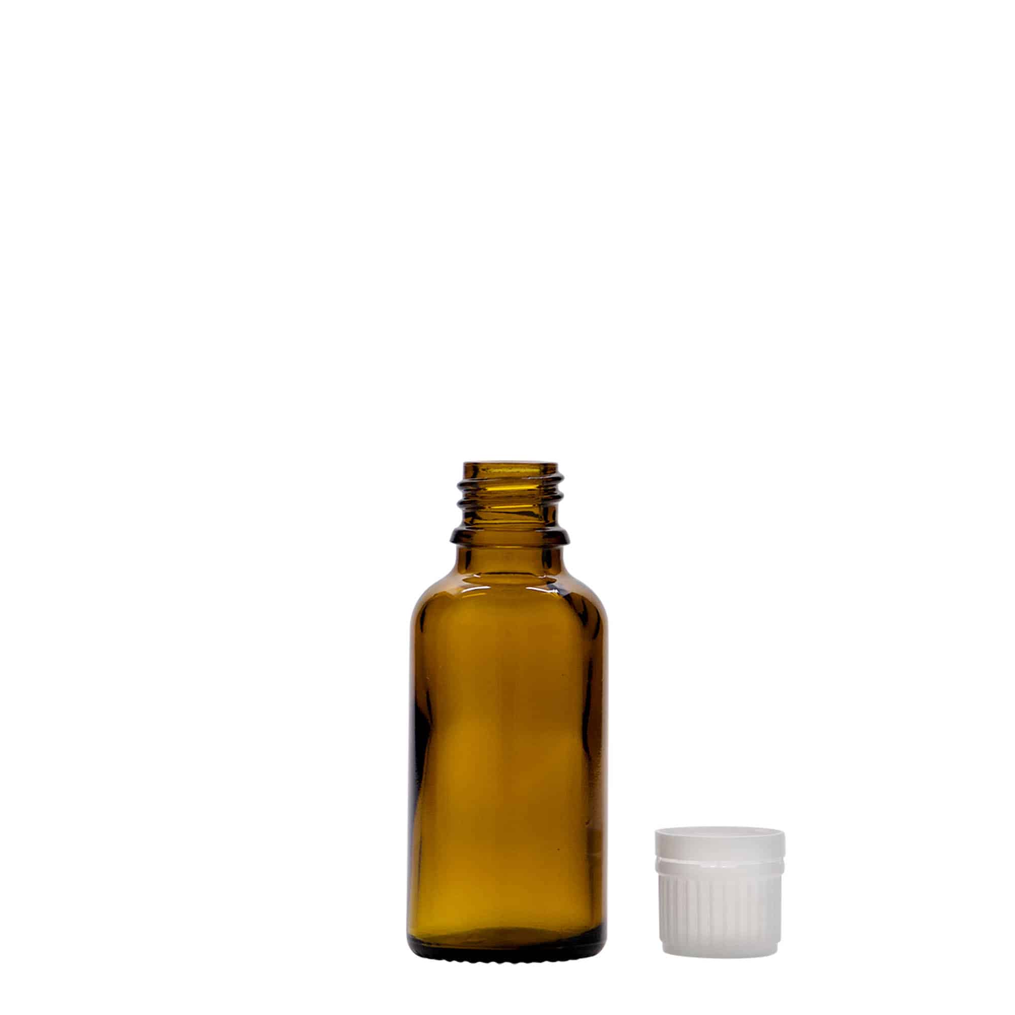 30 ml zāļu pudelīte, stikla, brūna, aizdare: DIN 18