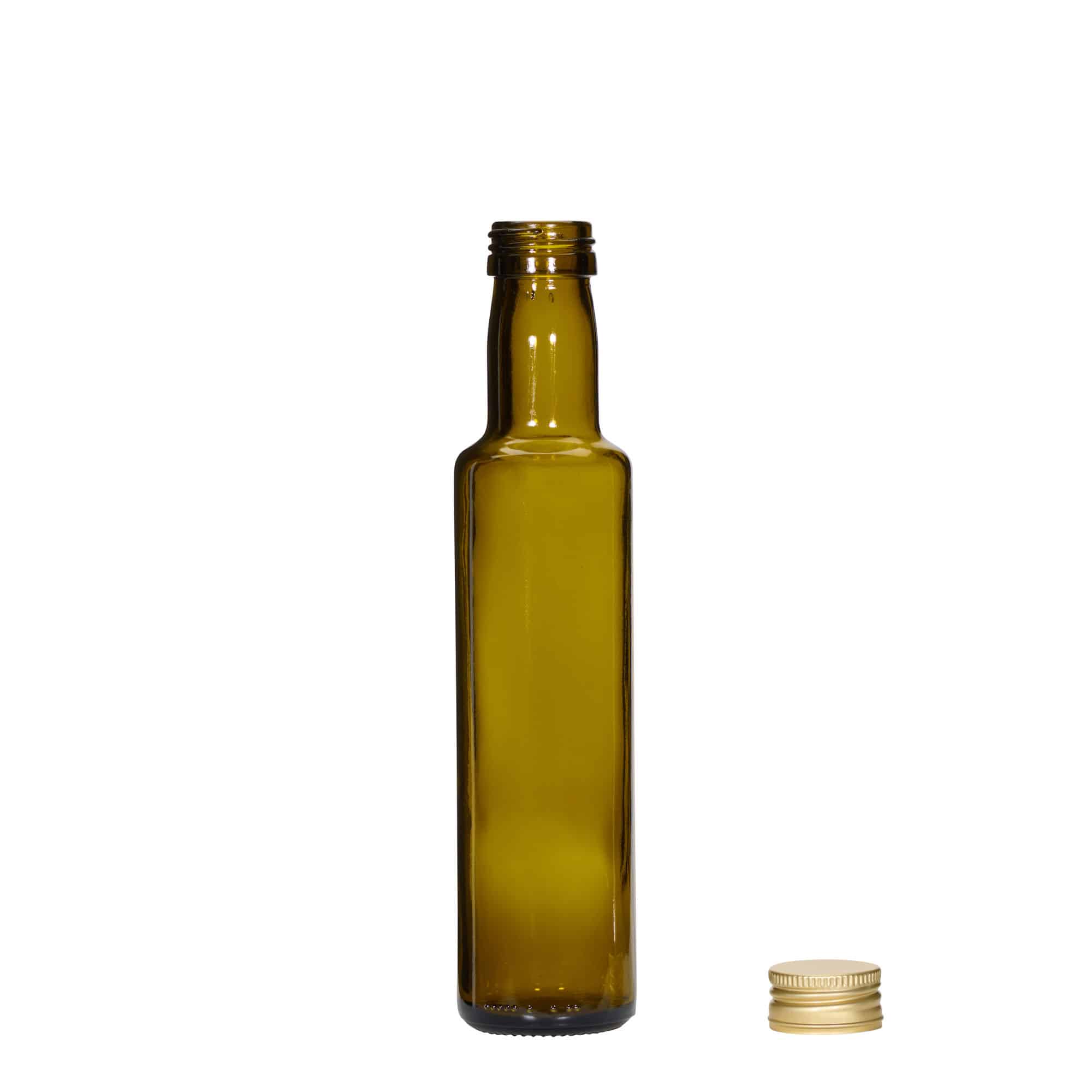 250 ml stikla pudele 'Dorica', antīki zaļa, aizdare: PP 31,5