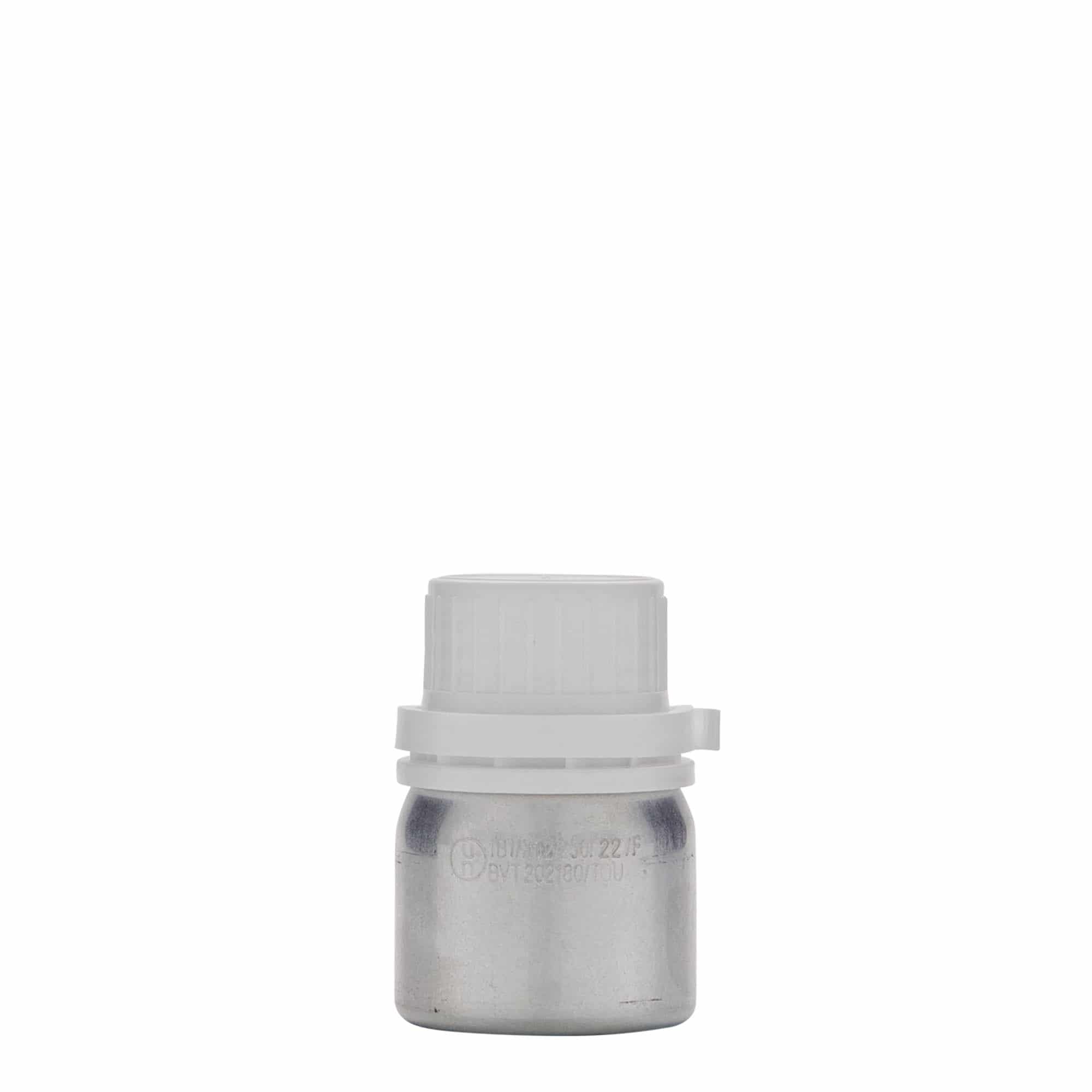 50 ml alumīnija pudele, metāls, sudraba krāsā, atvere: DIN 32