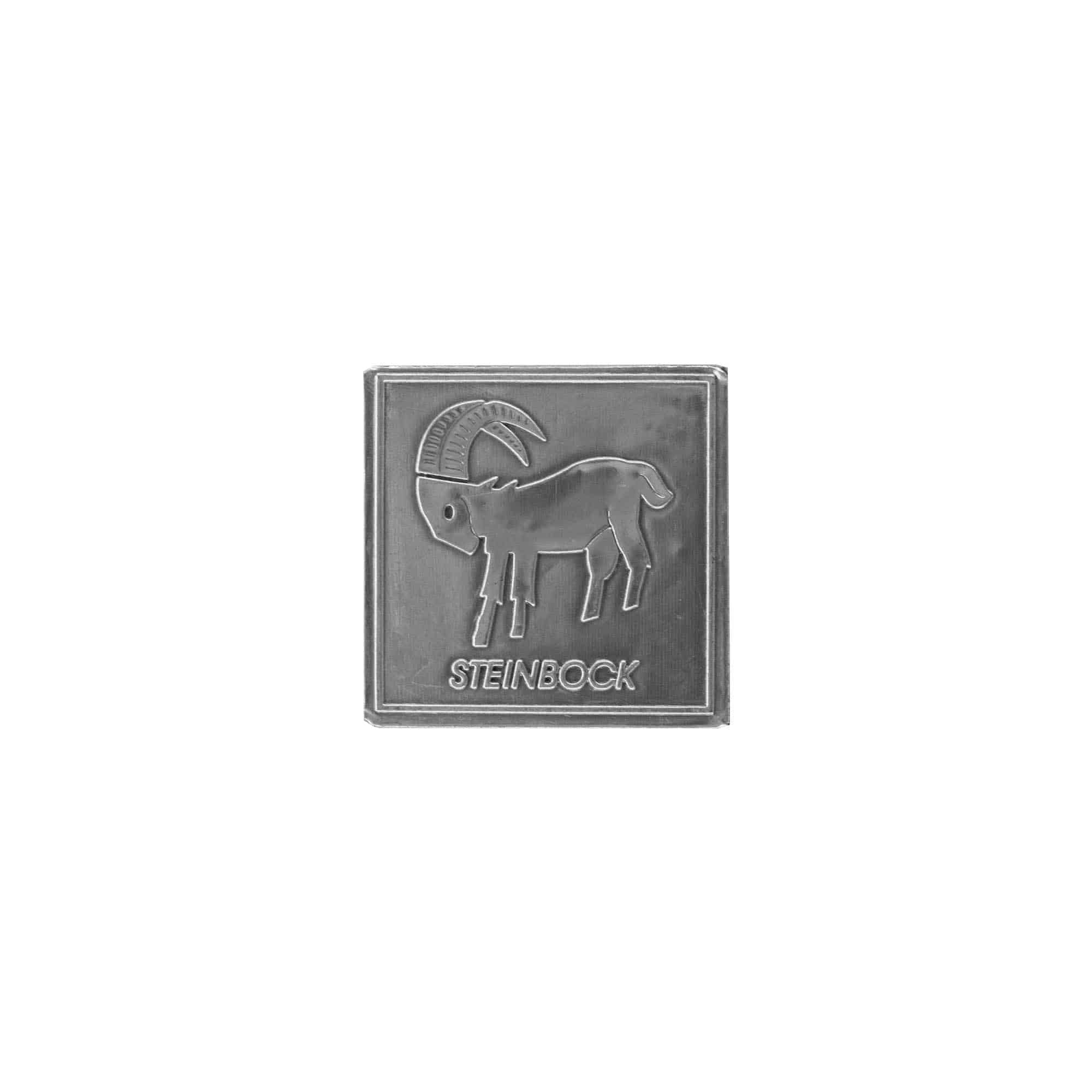 Alvas etiķete „Steinbock“, kvadrātveida, metāla, sudraba krāsā Alvas etiķete „Steinbock“, kvadrātveida, metāla, sudraba krāsā