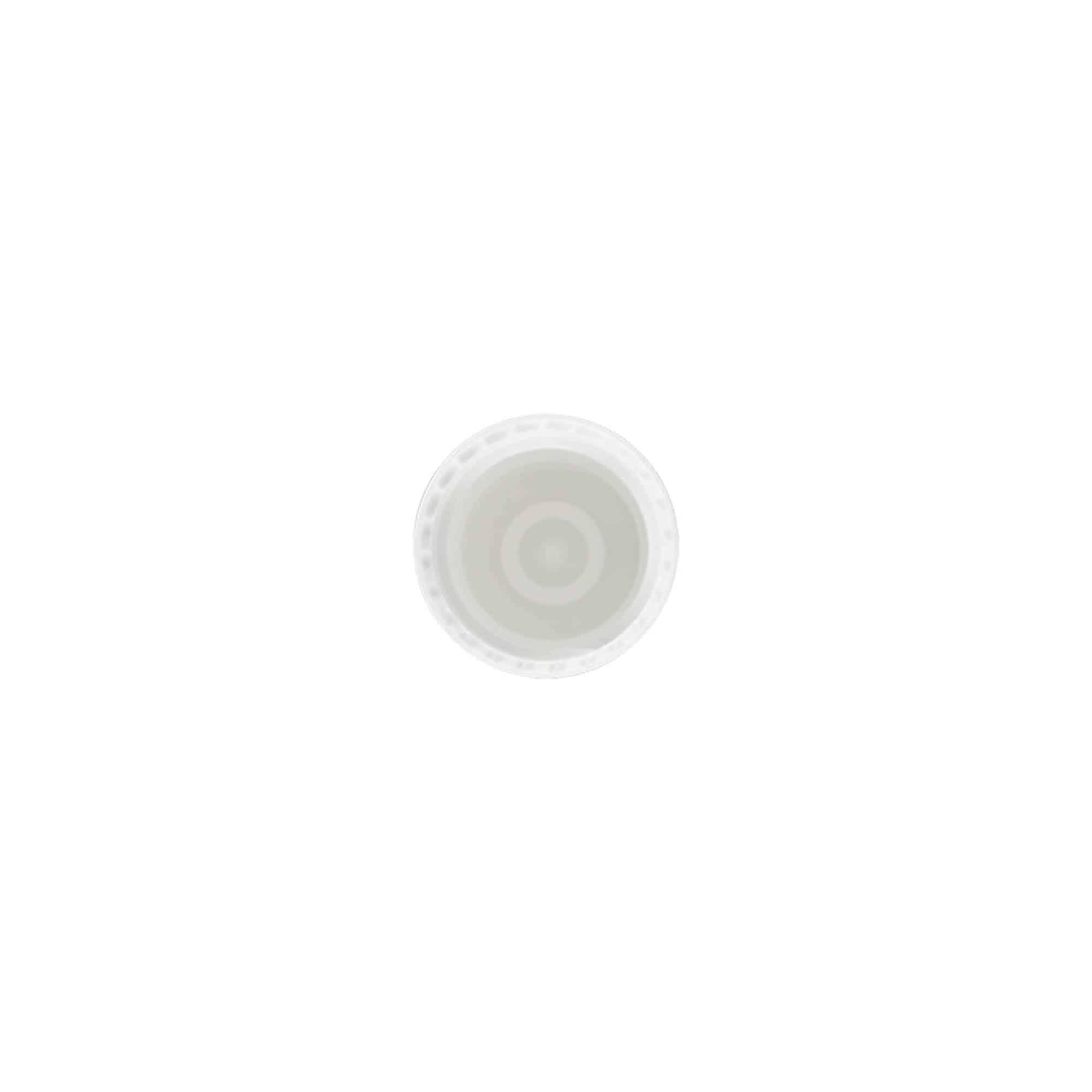 Cepurīte 10 ml roll-on pudelītei, PP plastmasa, balta, ar skrūvējamu aizbāzni mutes daļai