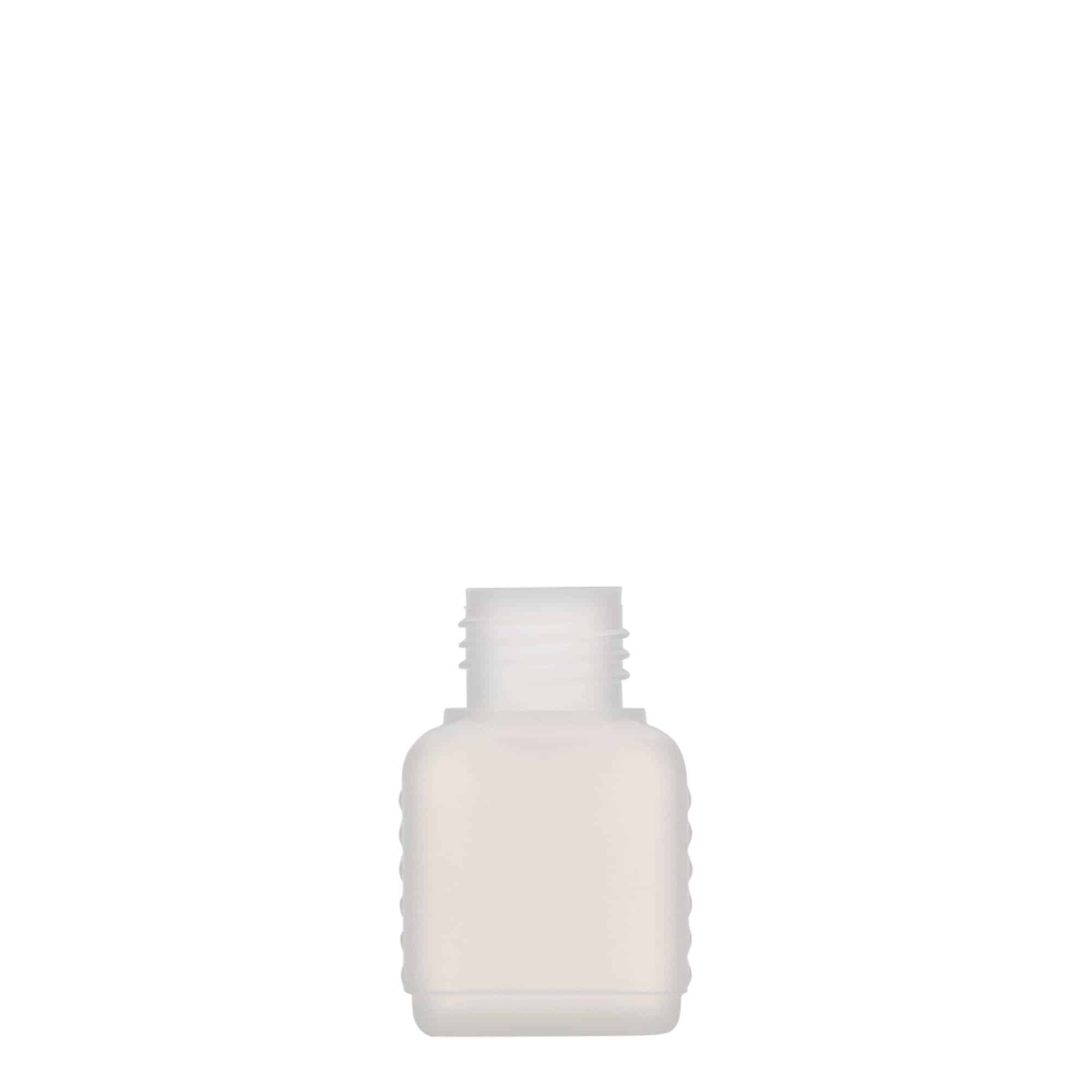 50 ml kārbas tipa pudele, taisnstūra, HDPE plastmasas, dabīga, aizdare: DIN 25 50 ml kārbas tipa pudele, taisnstūra, HDPE plastmasas, dabīga, aizdare: DIN 25