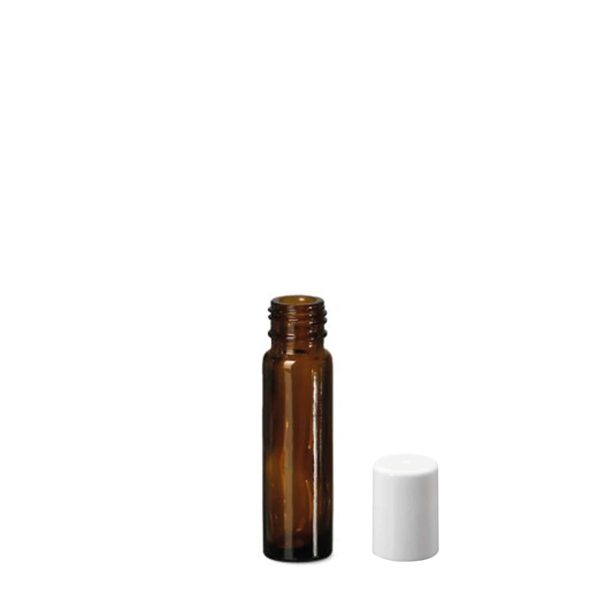 10 ml roll-on buteliukas, stiklas, rudas, kaklelis: sriegiamas dangtelis