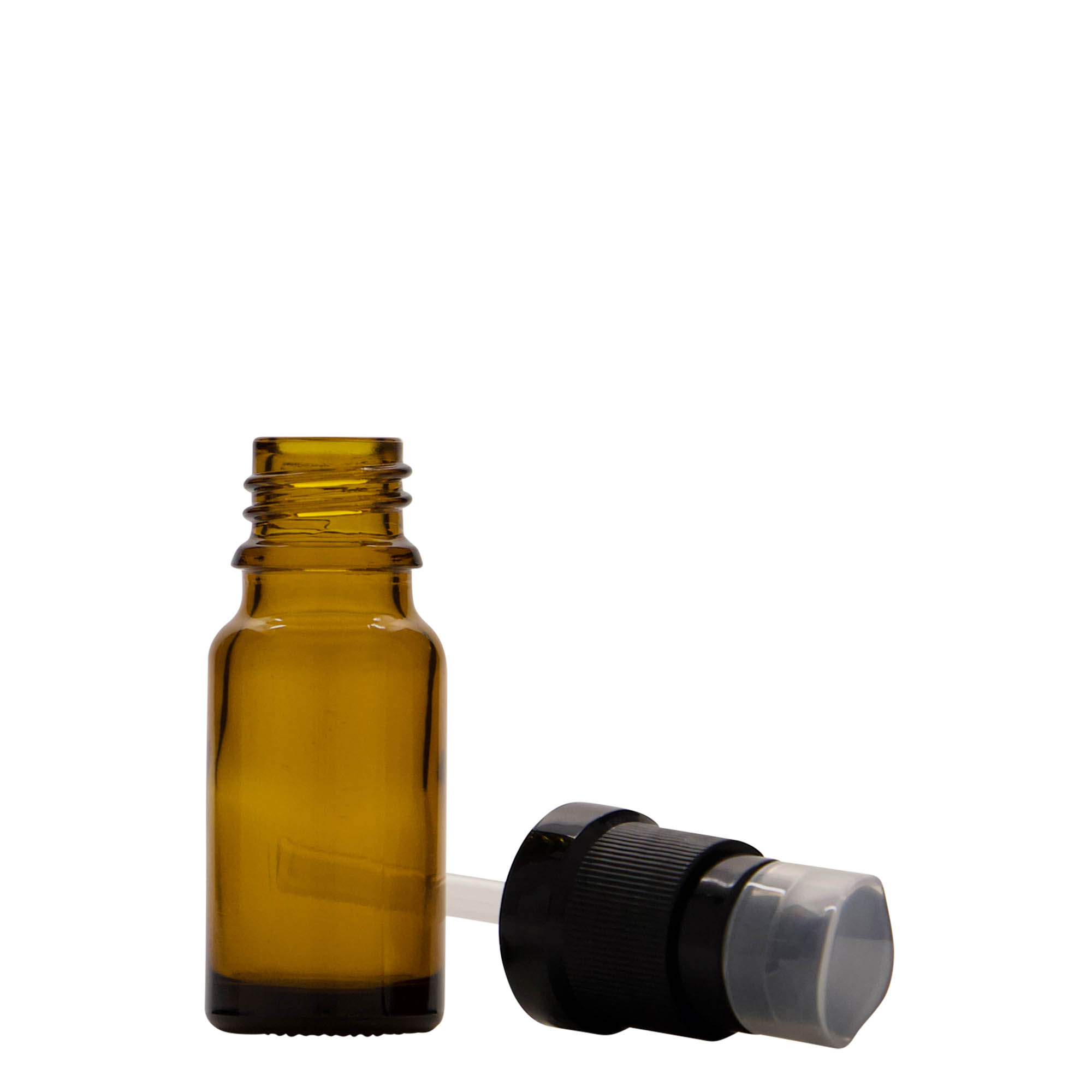 10 ml medicīnas pudele ar losjonu sūkni, stikls, brūns, atvere: DIN 18