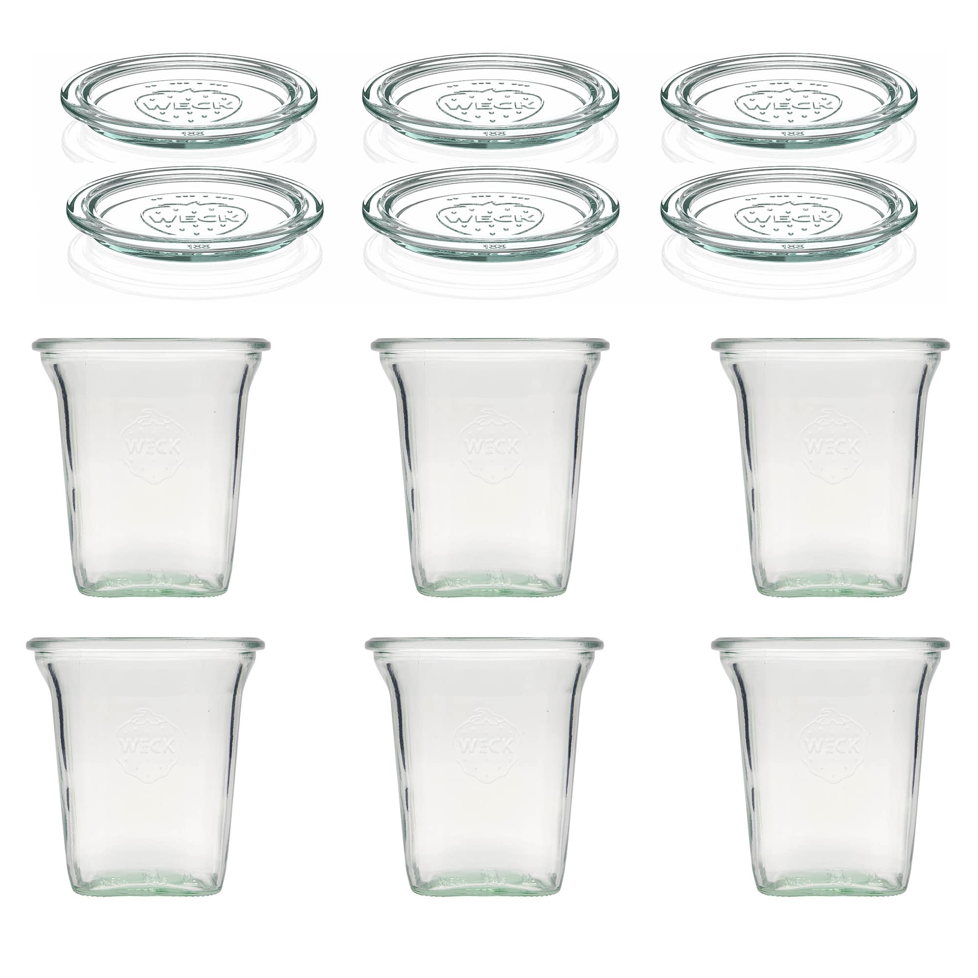 6x 545 ml WECK kvadrātstikla burka ar stikla vāciņu RR 100
