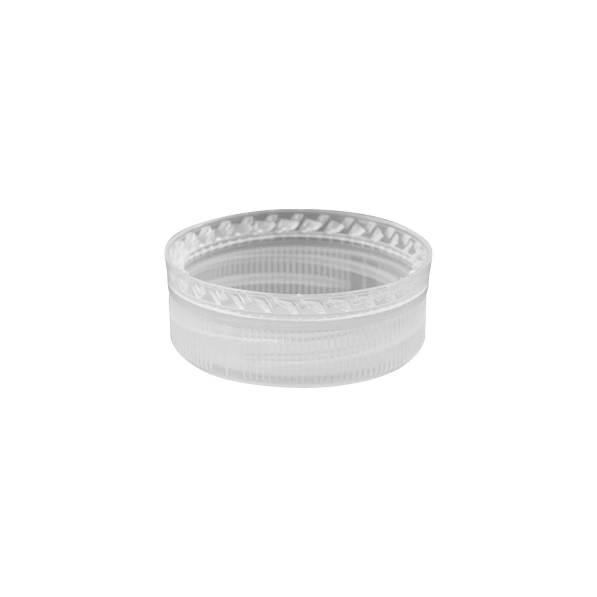Skrūvējams vāciņš ar dubulto vītni, PE plastmasas, balts, aizdarei: PET 38 mm