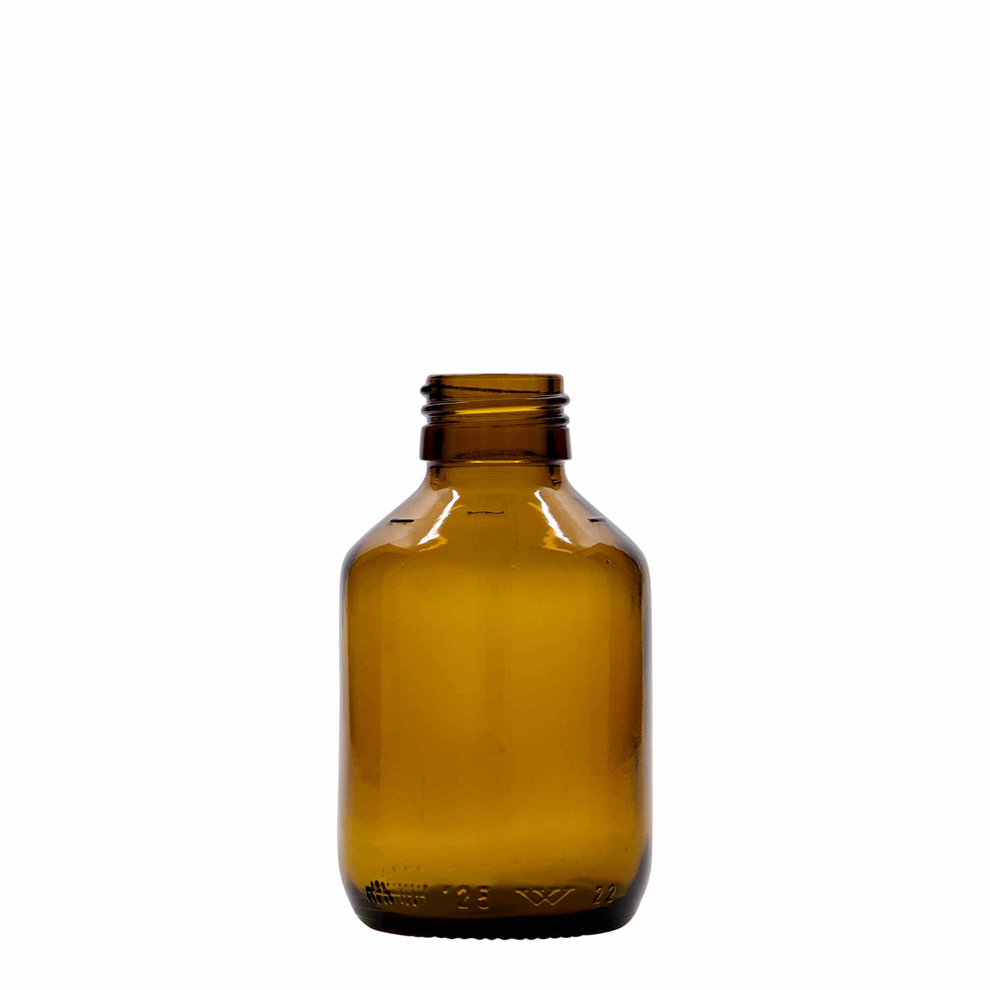125 ml zāļu pudelīte, brūna, stikla, aizdare: PP 28