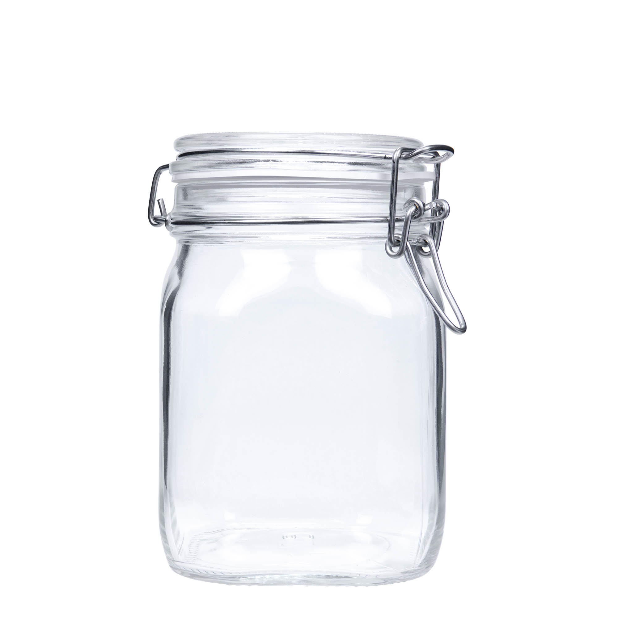 1 000 ml stiklaina burka ar metāla aizdari 'Fido', kvadrātveida, atvere: metāla aizdare ar stiepli 1 000 ml stiklaina burka ar metāla aizdari 'Fido', kvadrātveida, atvere: metāla aizdare ar stiepli