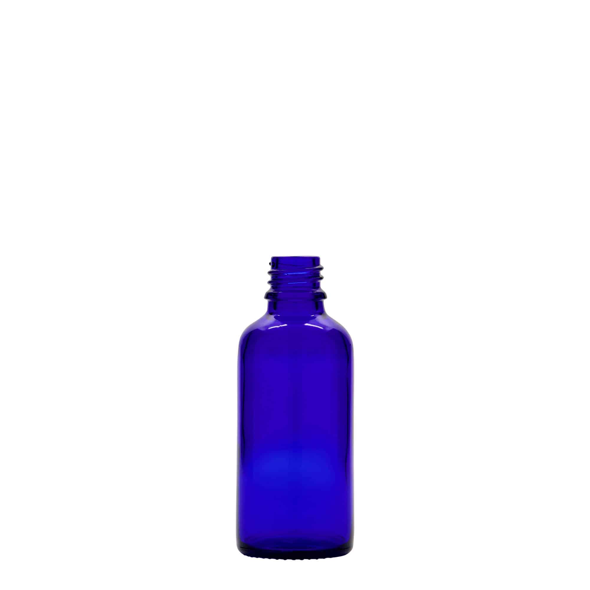 50 ml zāļu pudelīte, stikla, karaliski zila, aizdare: DIN 18 50 ml zāļu pudelīte, stikla, karaliski zila, aizdare: DIN 18