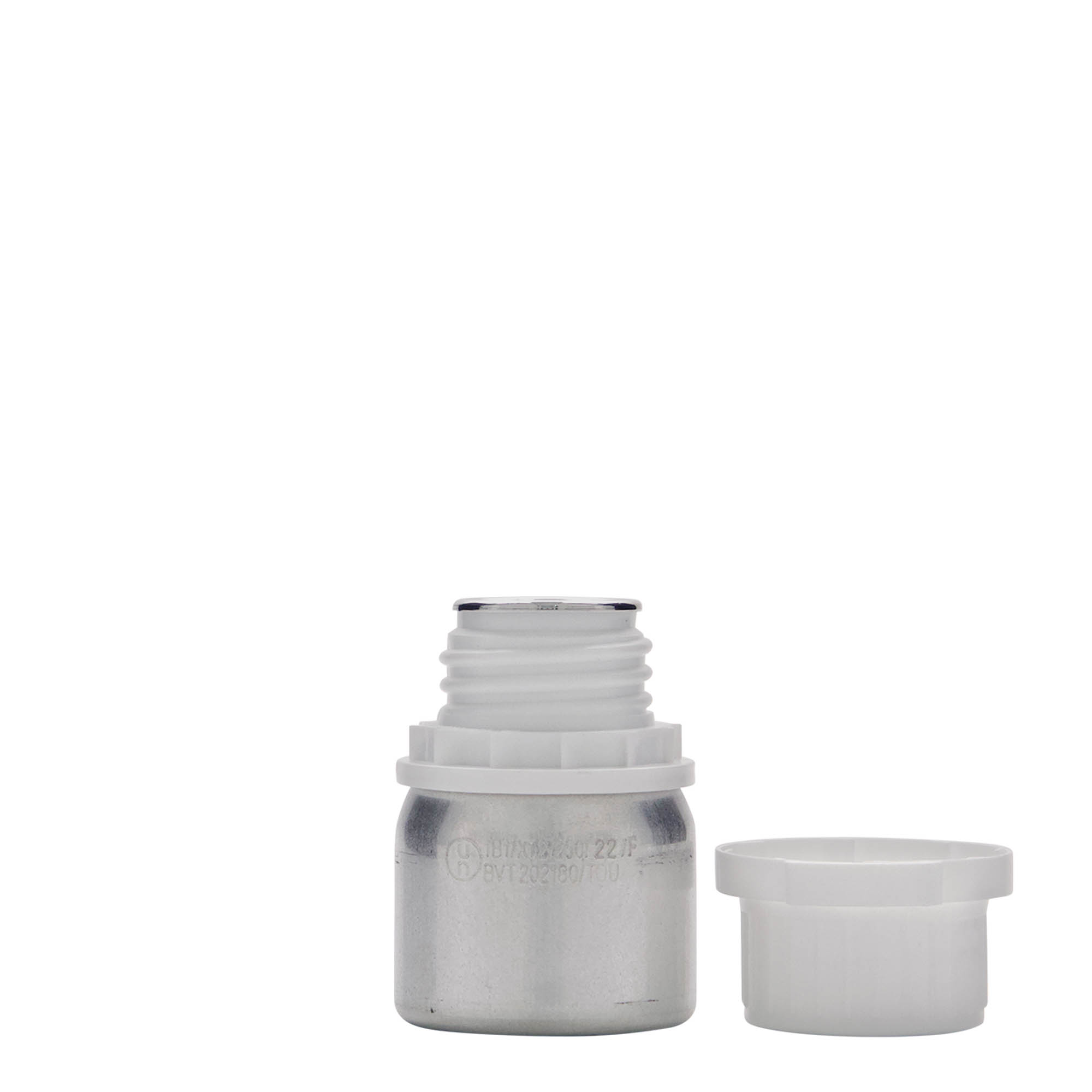 50 ml alumīnija pudele, metāls, sudraba krāsā, atvere: DIN 32