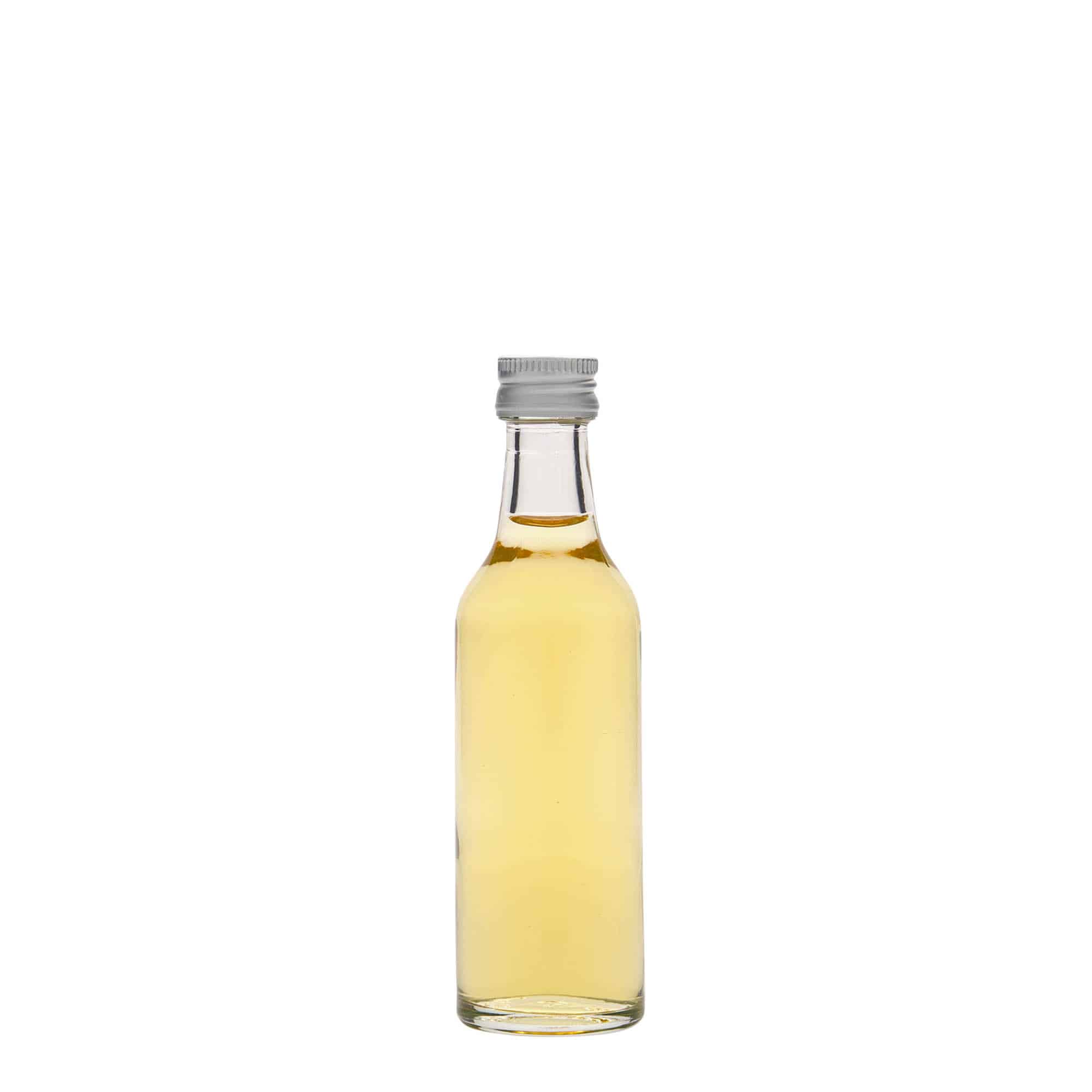 50 ml stikla pudele ar taisnu kakliņu, aizdare: PP 28