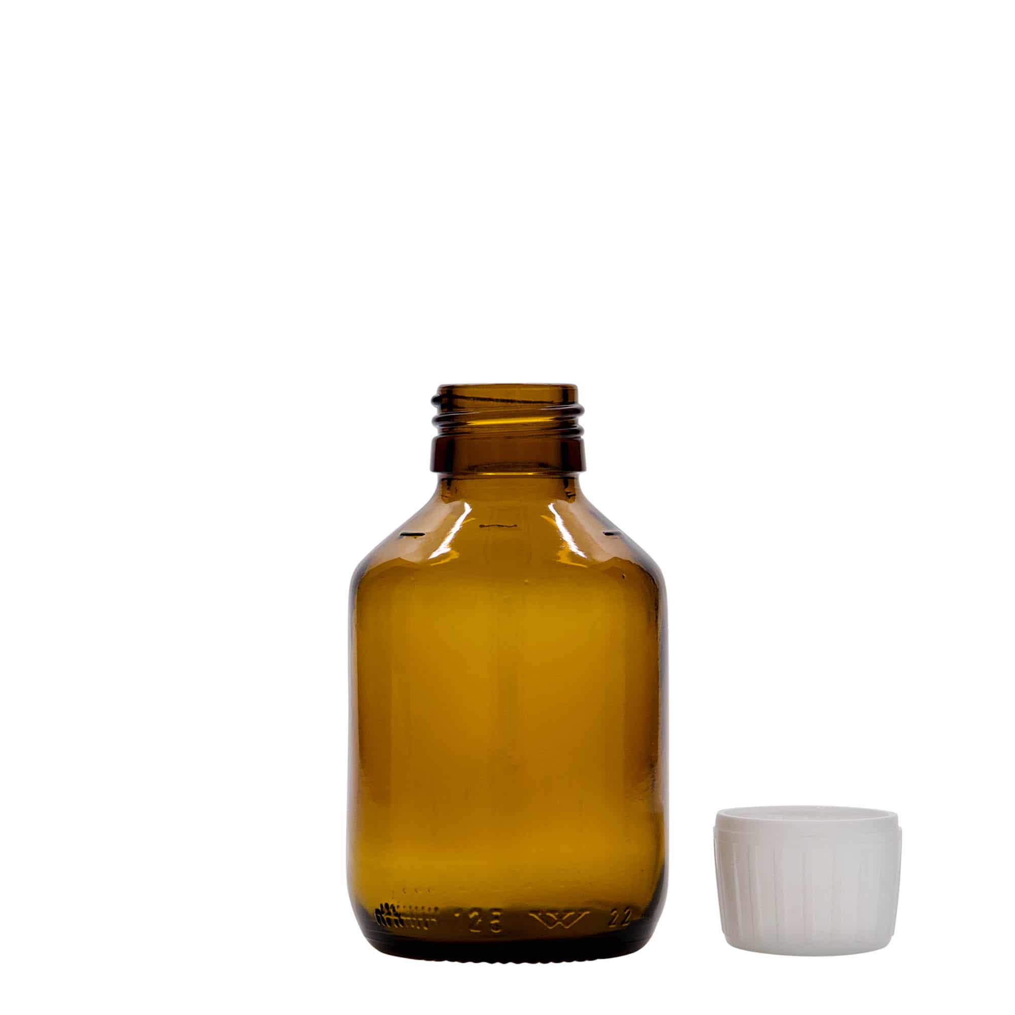 125 ml zāļu pudelīte, brūna, stikla, aizdare: PP 28