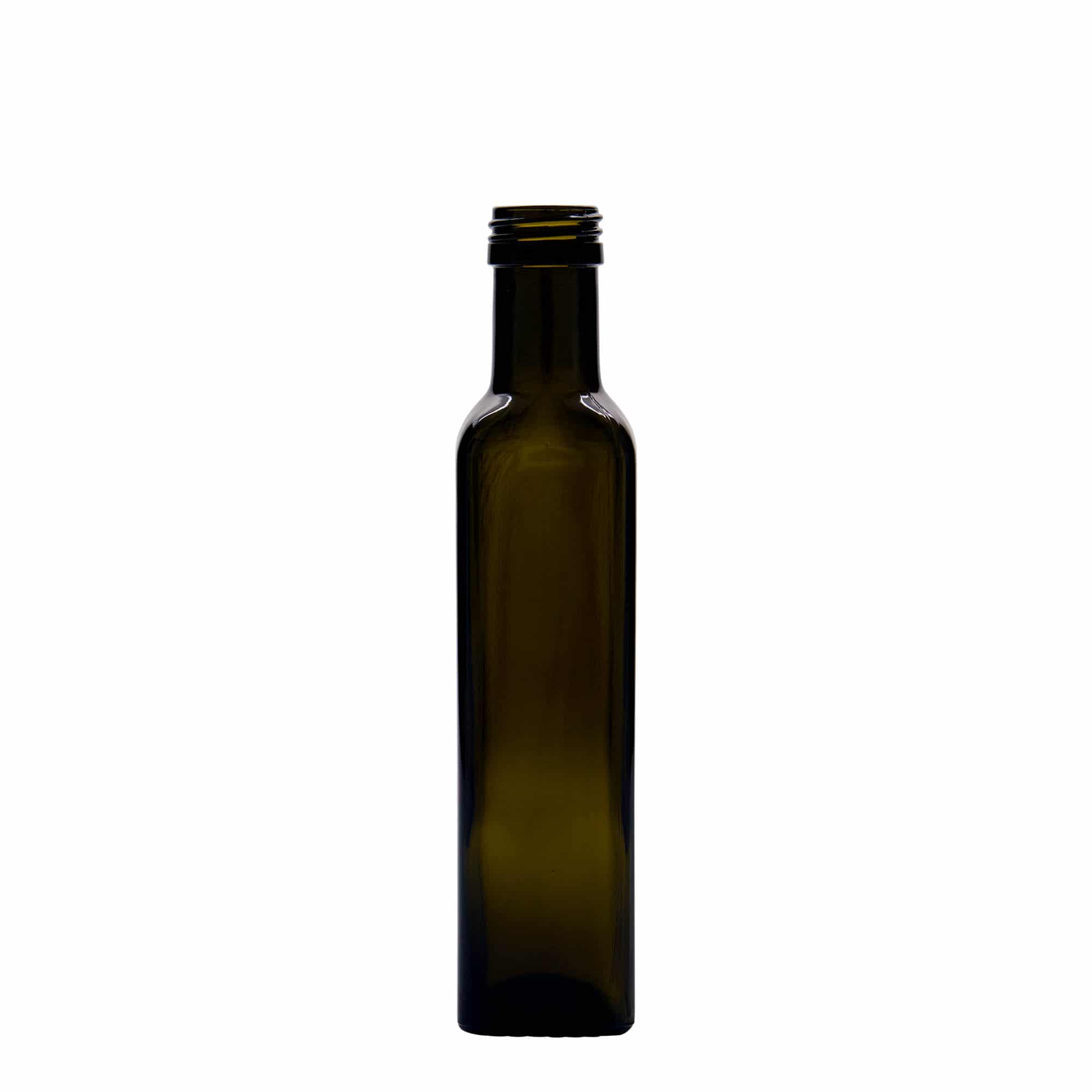 250 ml stikla pudele 'Marasca', kvadrātiska, antīki zaļa, aizdare: PP 31,5 250 ml stikla pudele 'Marasca', kvadrātiska, antīki zaļa, aizdare: PP 31,5