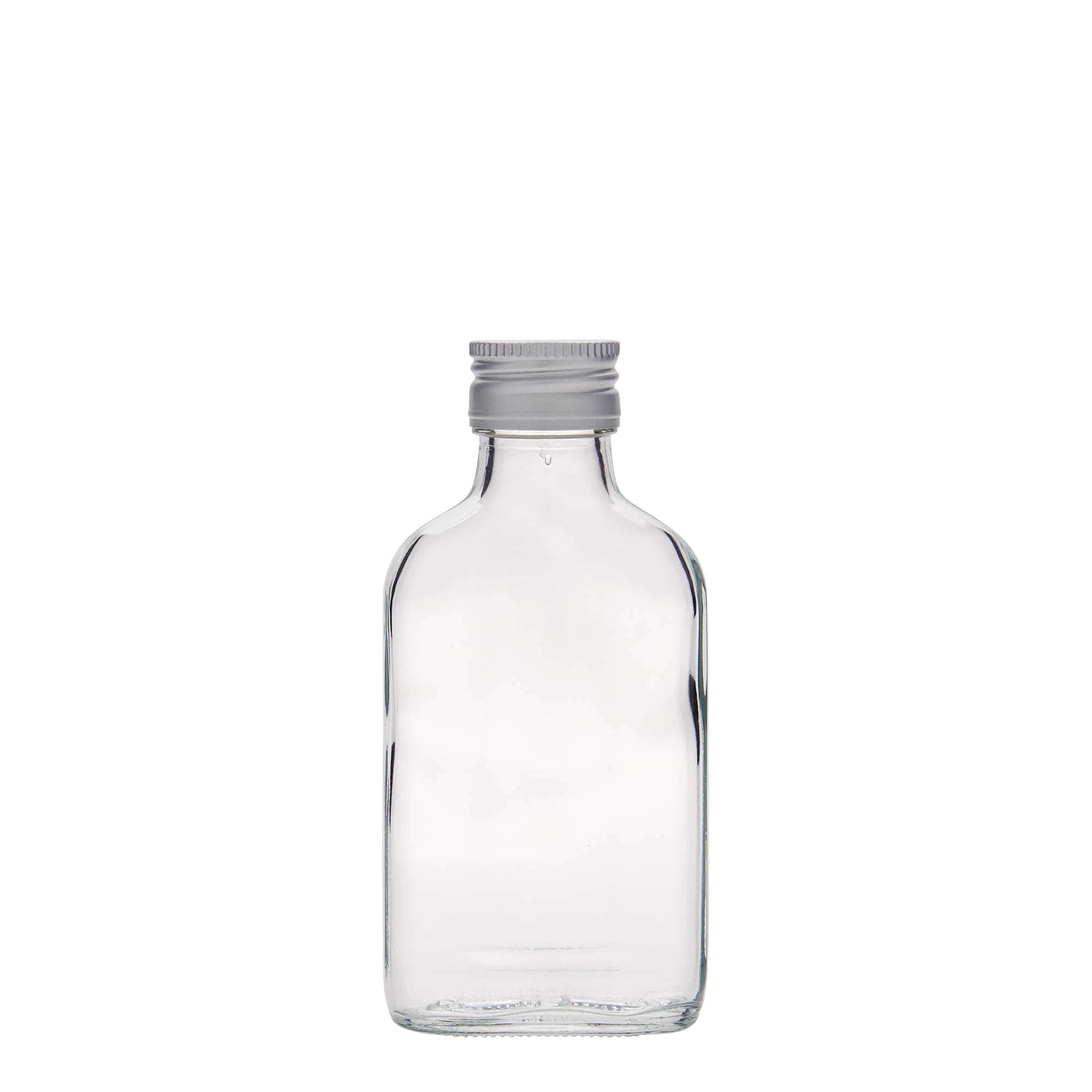 100 ml kabatas pudele, taisnstūrveida, stikls, atvere: PP 28