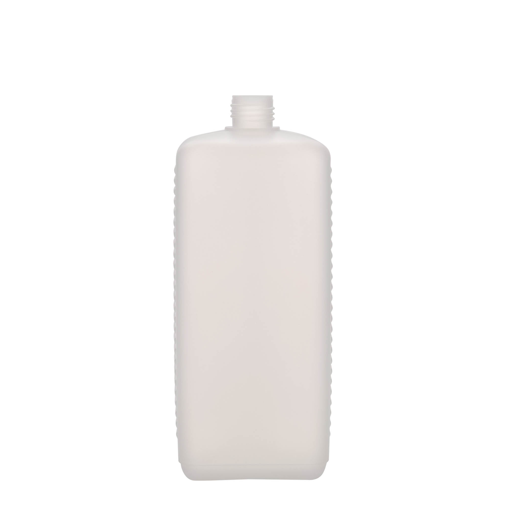 1.000 ml kannveida pudele, taisnstūrveida, HDPE plastmasa, dabīga, atvere: DIN 25 EPE
