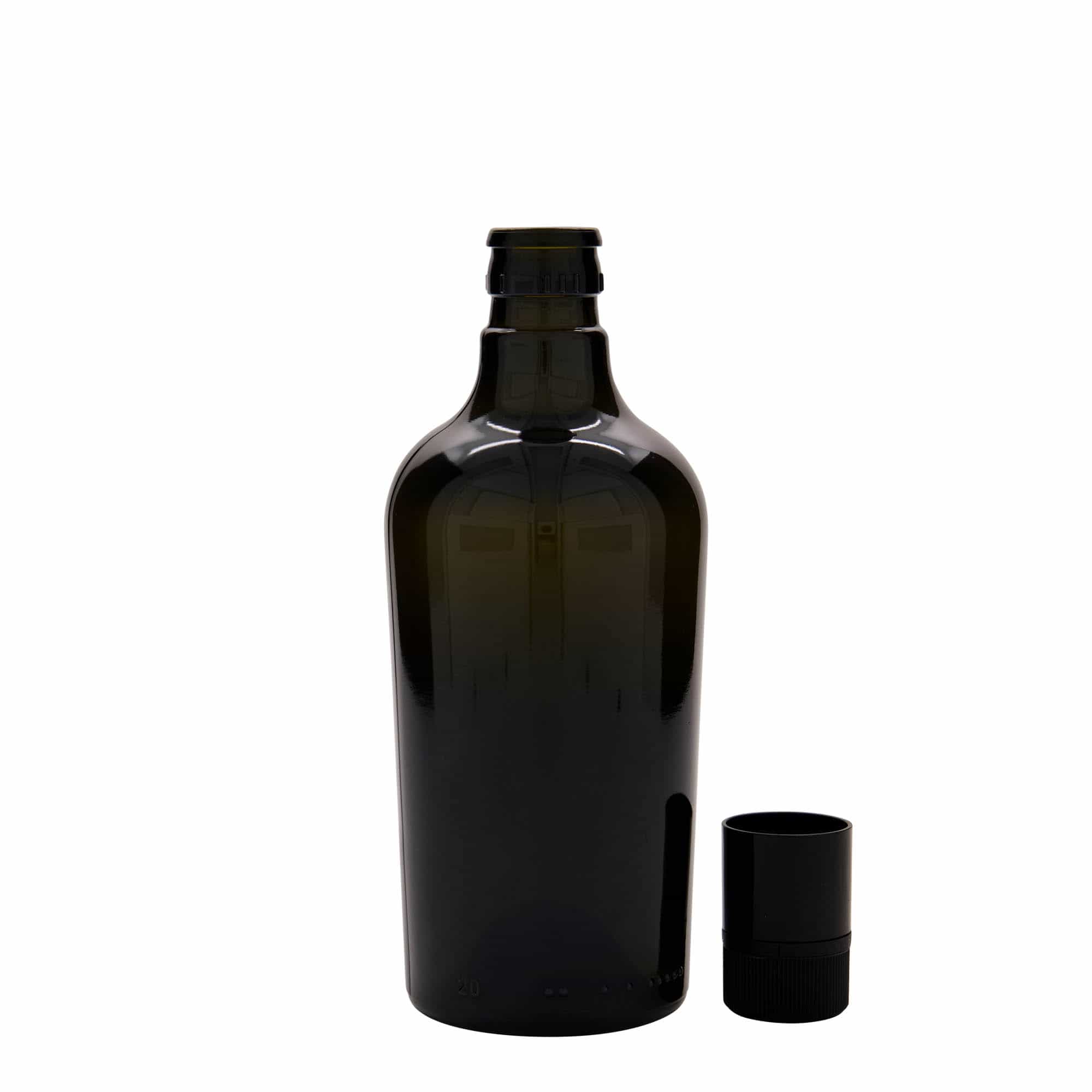 500 ml etiķa/eļļas pudele 'Oleum', stikla, antīki zaļa, aizdare: DOP
