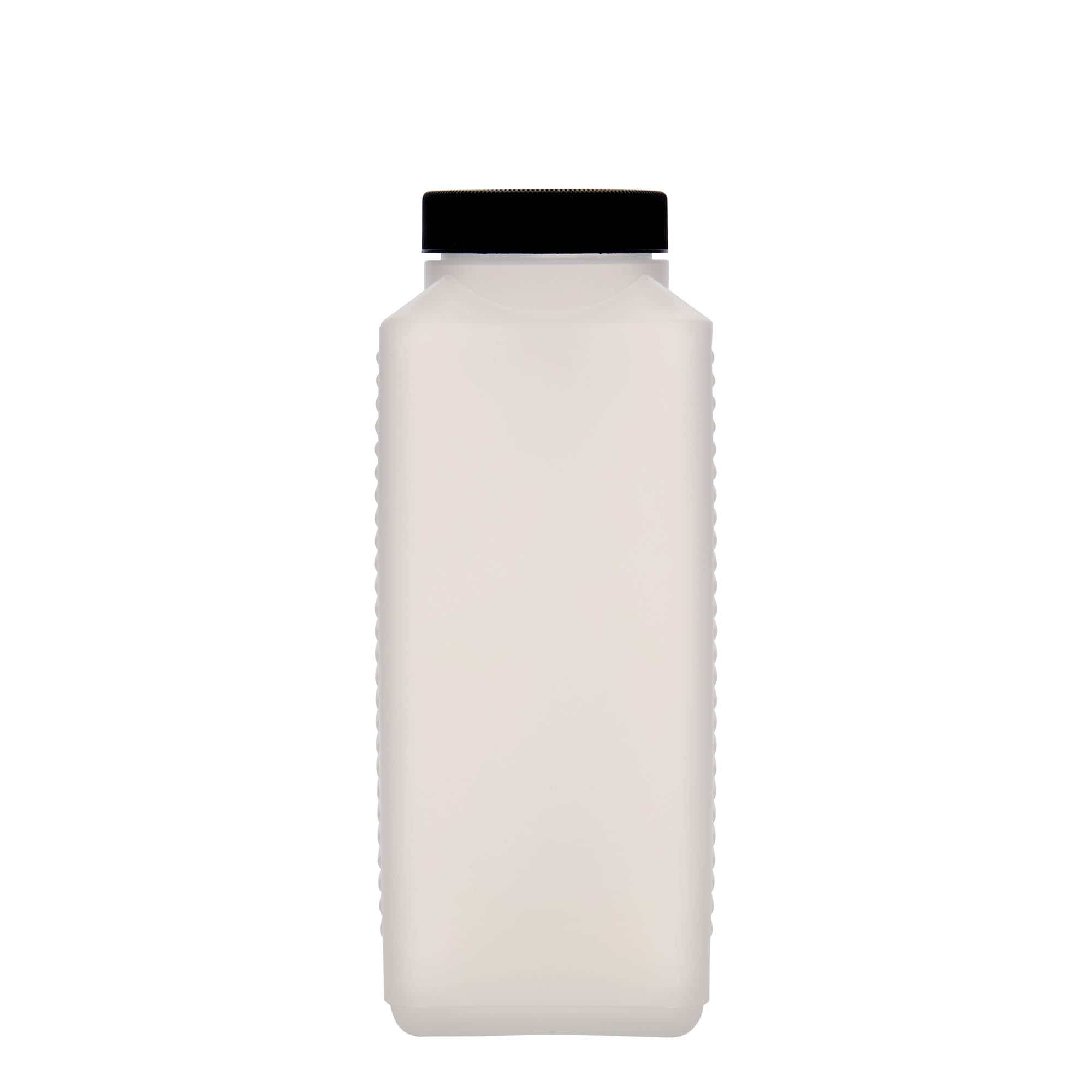 1000 ml pudele ar paplašinātu kakliņu, taisnstūra, HDPE plastmasas, dabīga, aizdare: DIN 60 EPE
