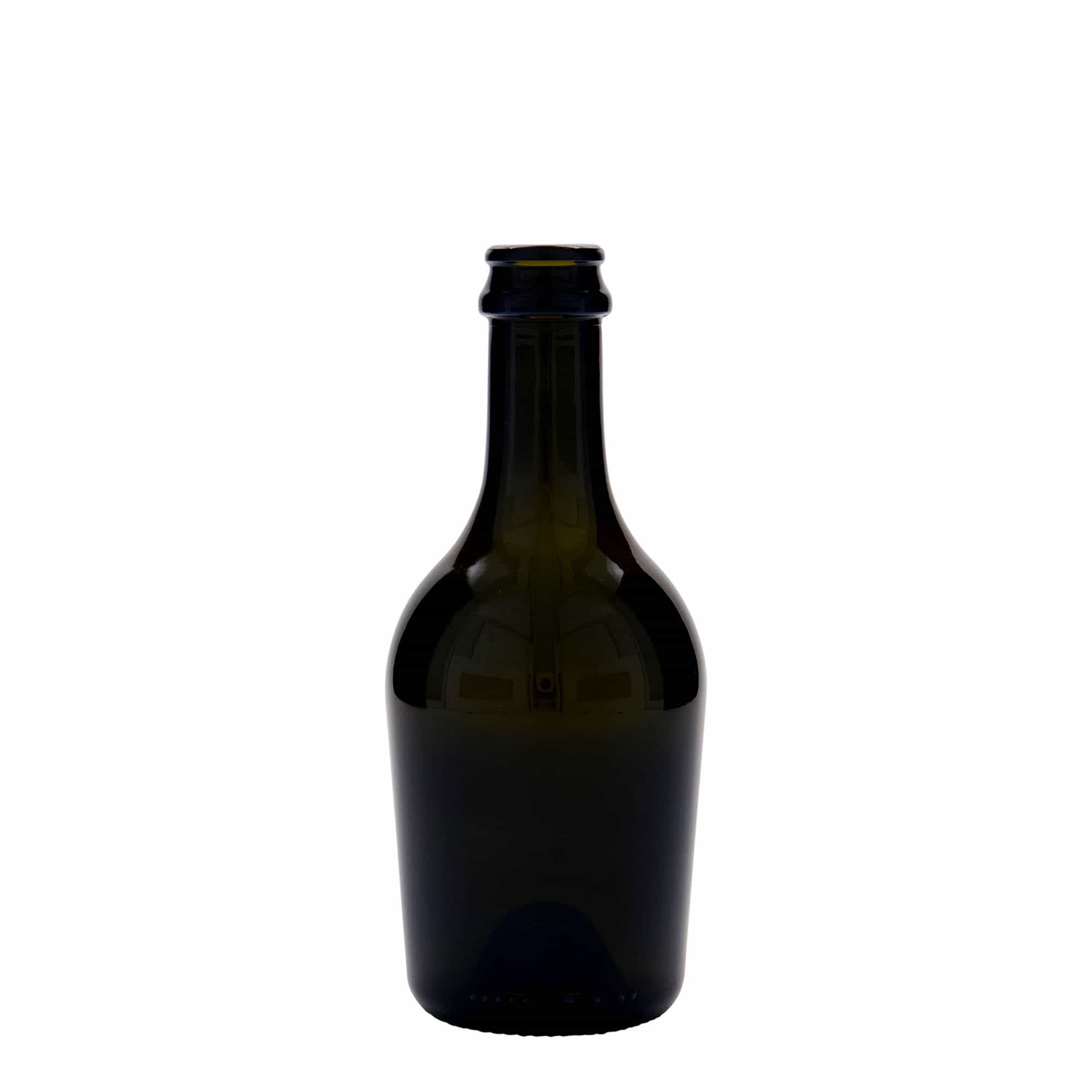 330 ml alus/šampanieša pudele 'Butterfly', stikla, antīki zaļa, aizdare: kroņveida korķis