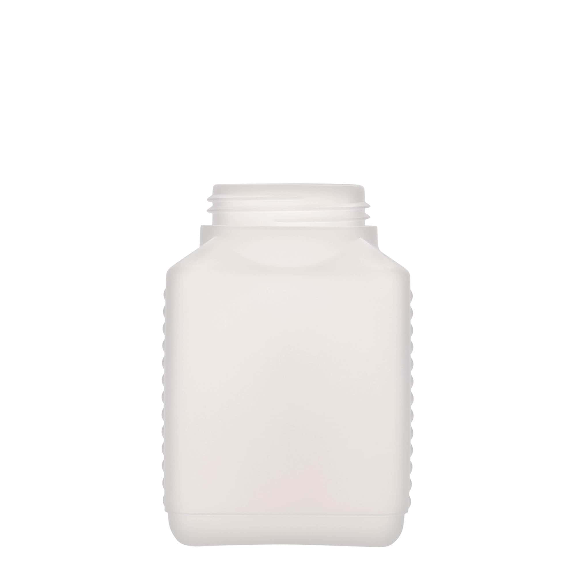 500 ml pudele ar paplašinātu kakliņu, taisnstūra, HDPE plastmasas, dabīga, aizdare: DIN 60 EPE