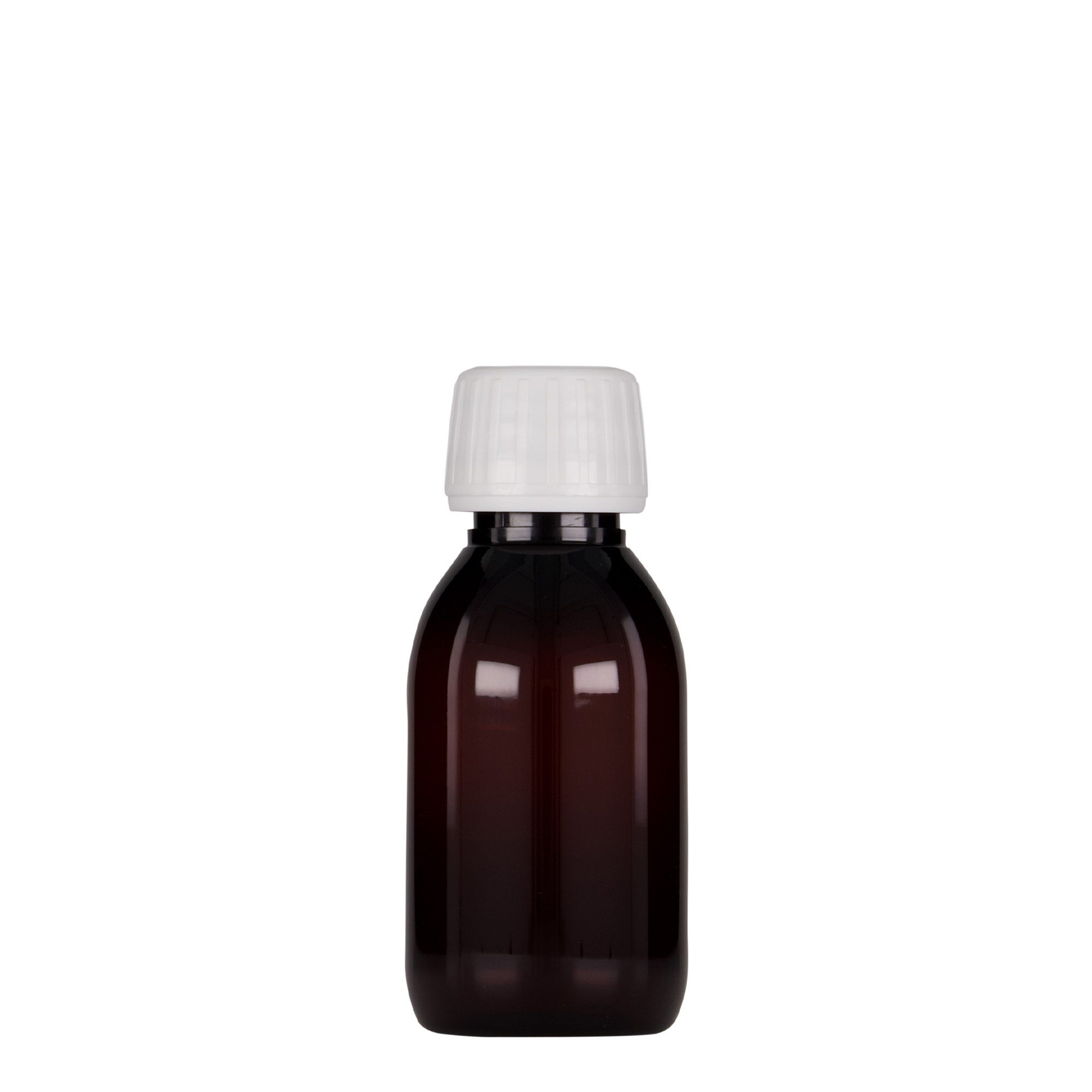 100 ml PET medicīnas pudelīte, brūna, plastmasa, atvere: PP 28