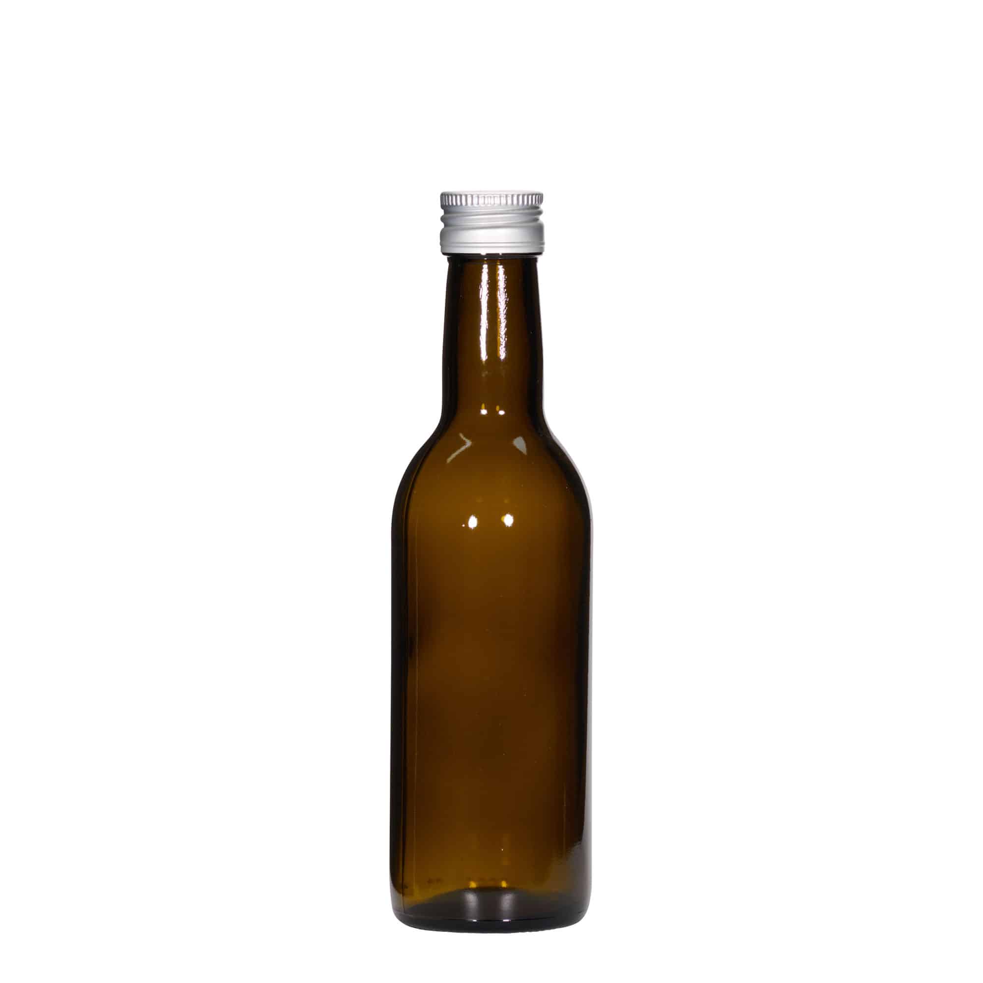250 ml stikla pudele 'Bordeaux', antīki zaļa, aizdare: PP 28