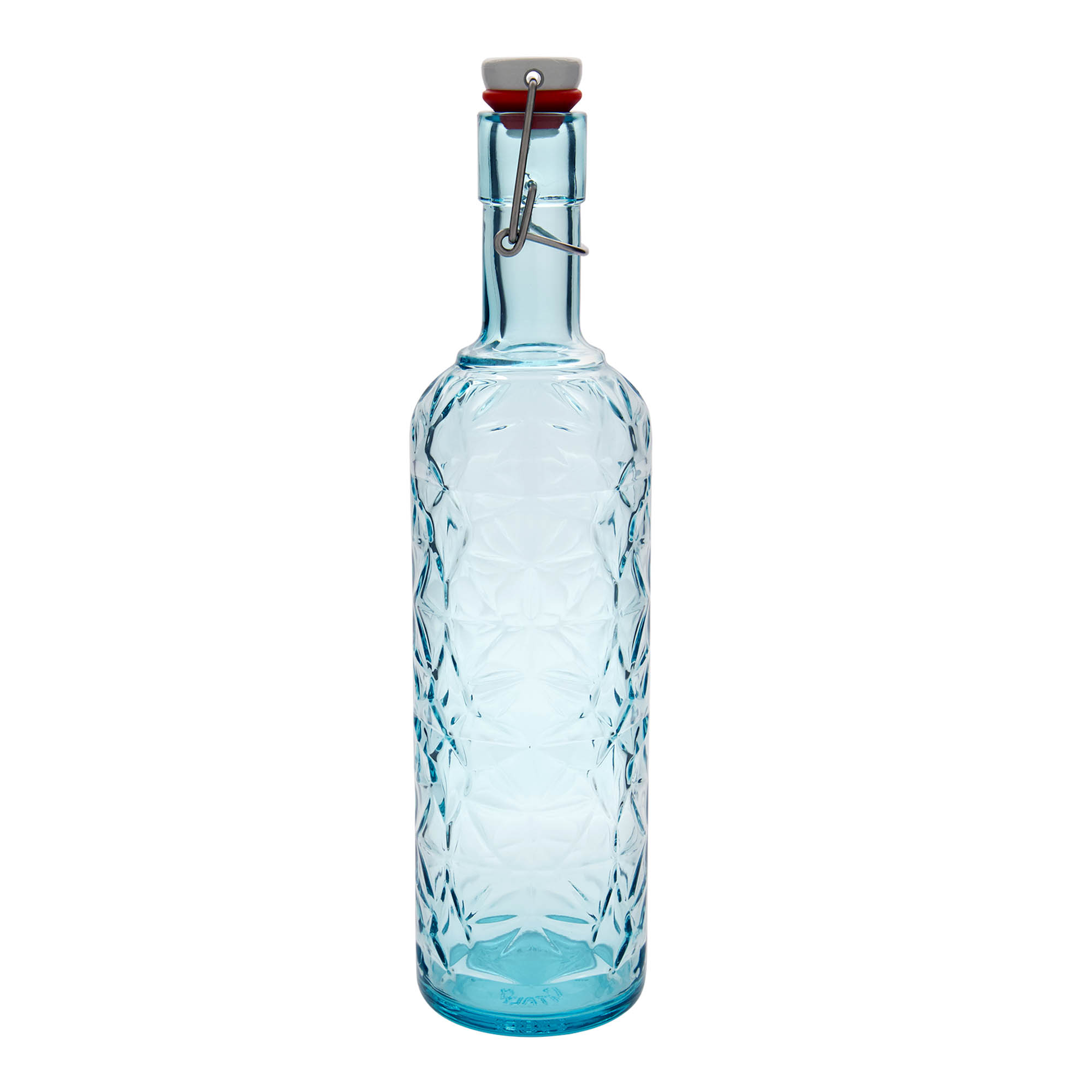 1.000 ml stikla pudele 'Oriente', azurzilā krāsā, atvere: aizsprieda aizvērums