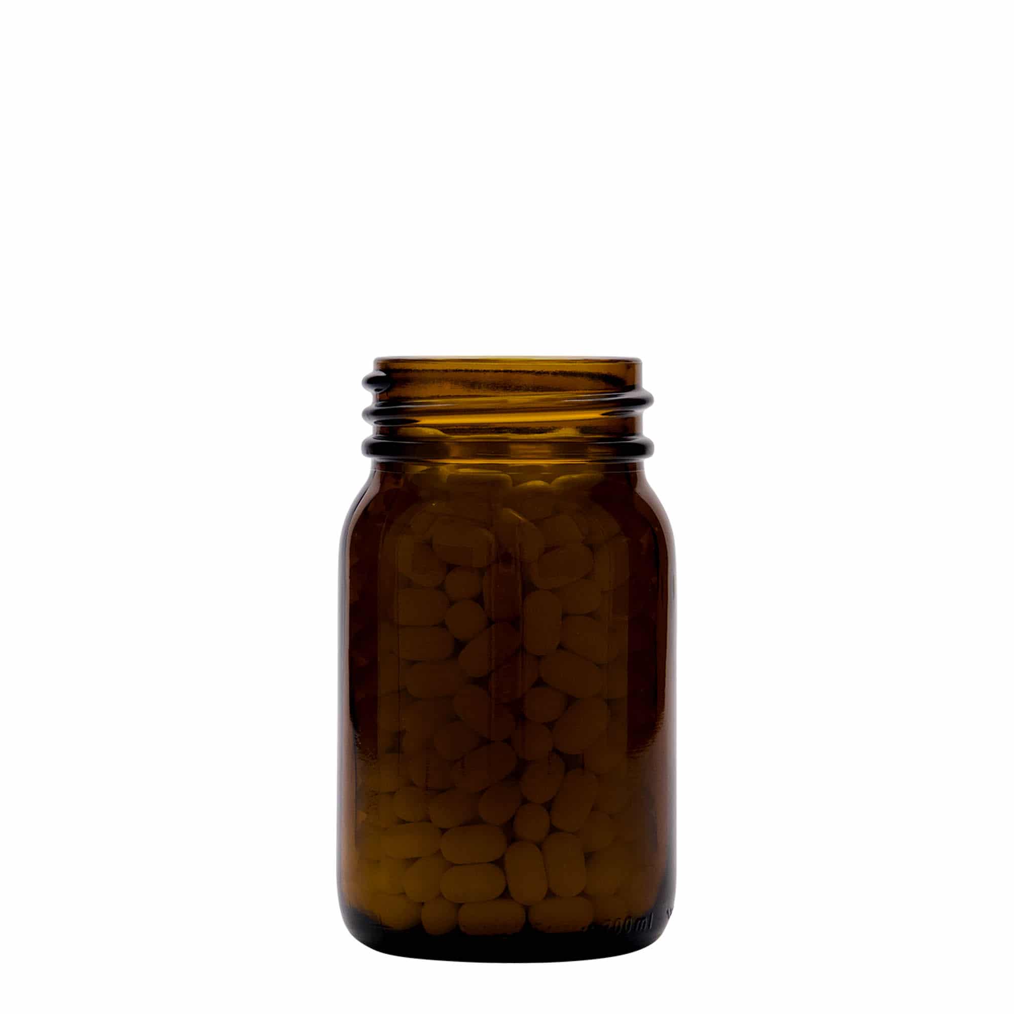 200 ml plaša kakla stikla burka, brūna, atvere: DIN 55