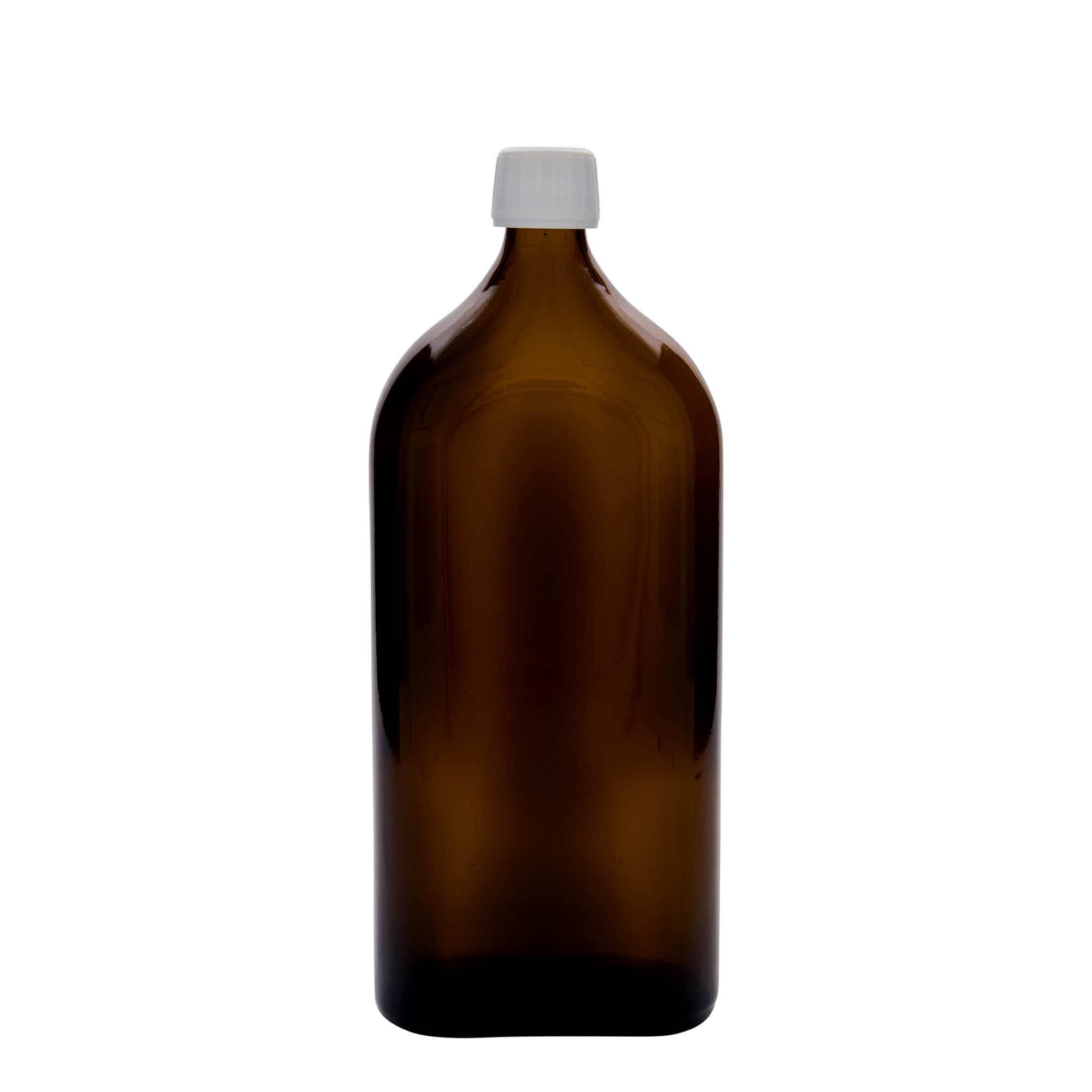 1000 ml zāļu pudelīte 'Meplat', ovāla, stikla, brūna, aizdare: PP 28