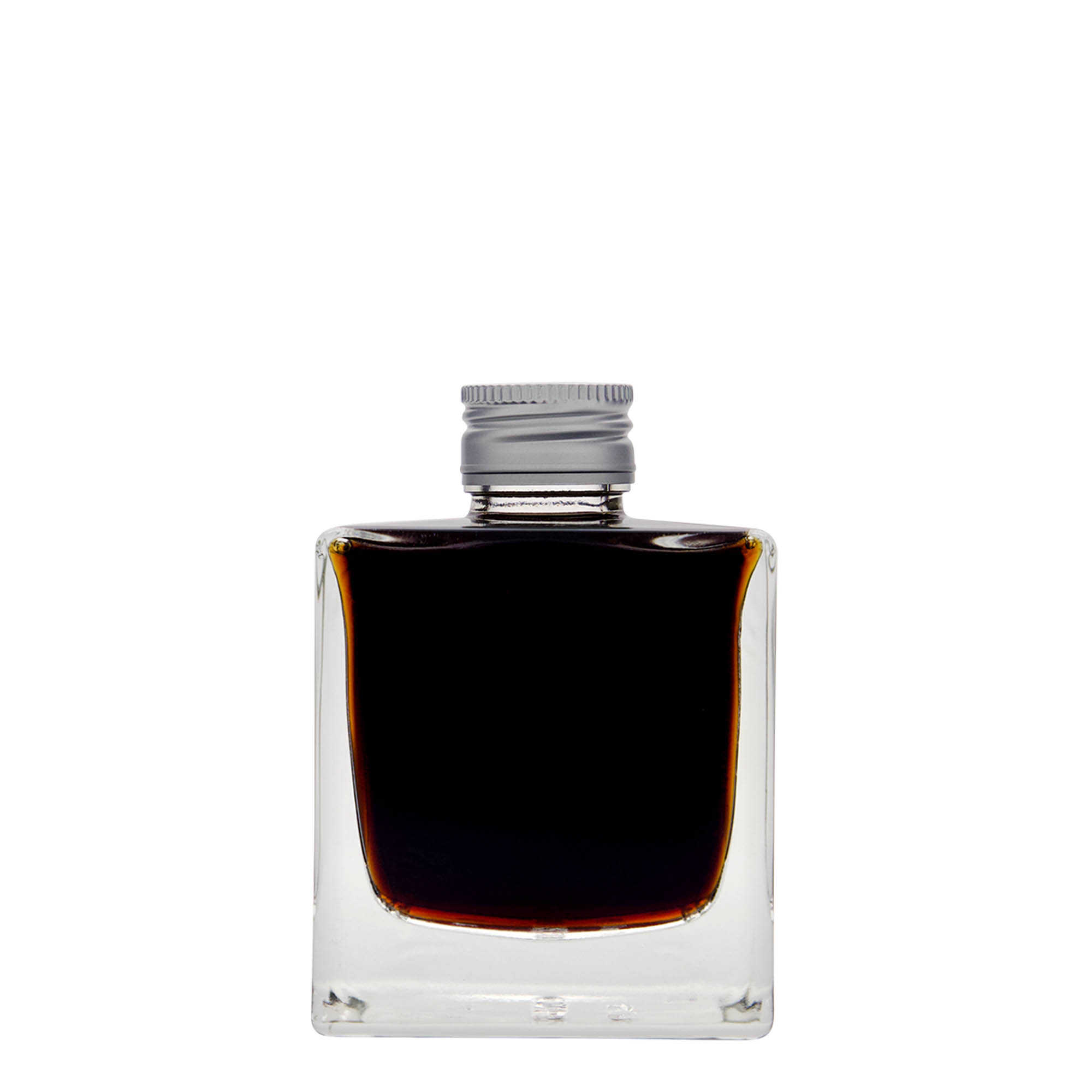 200 ml stikla pudele 'Cube', kvadrātiska, atvere: PP 28