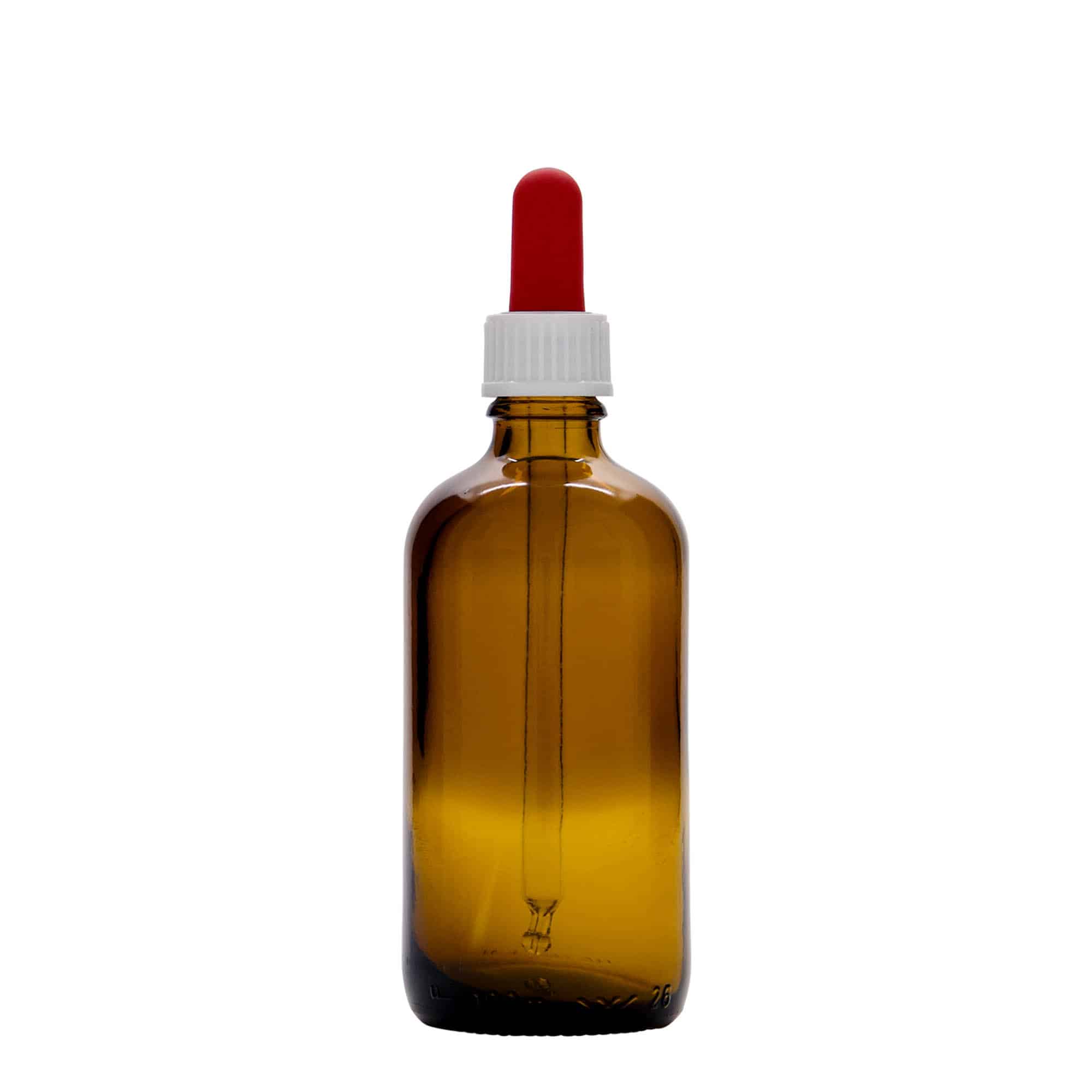 100 ml zāļu pudelīte ar pipeti, stikla, brūna/sarkana, aizdare: DIN 18 100 ml zāļu pudelīte ar pipeti, stikla, brūna/sarkana, aizdare: DIN 18