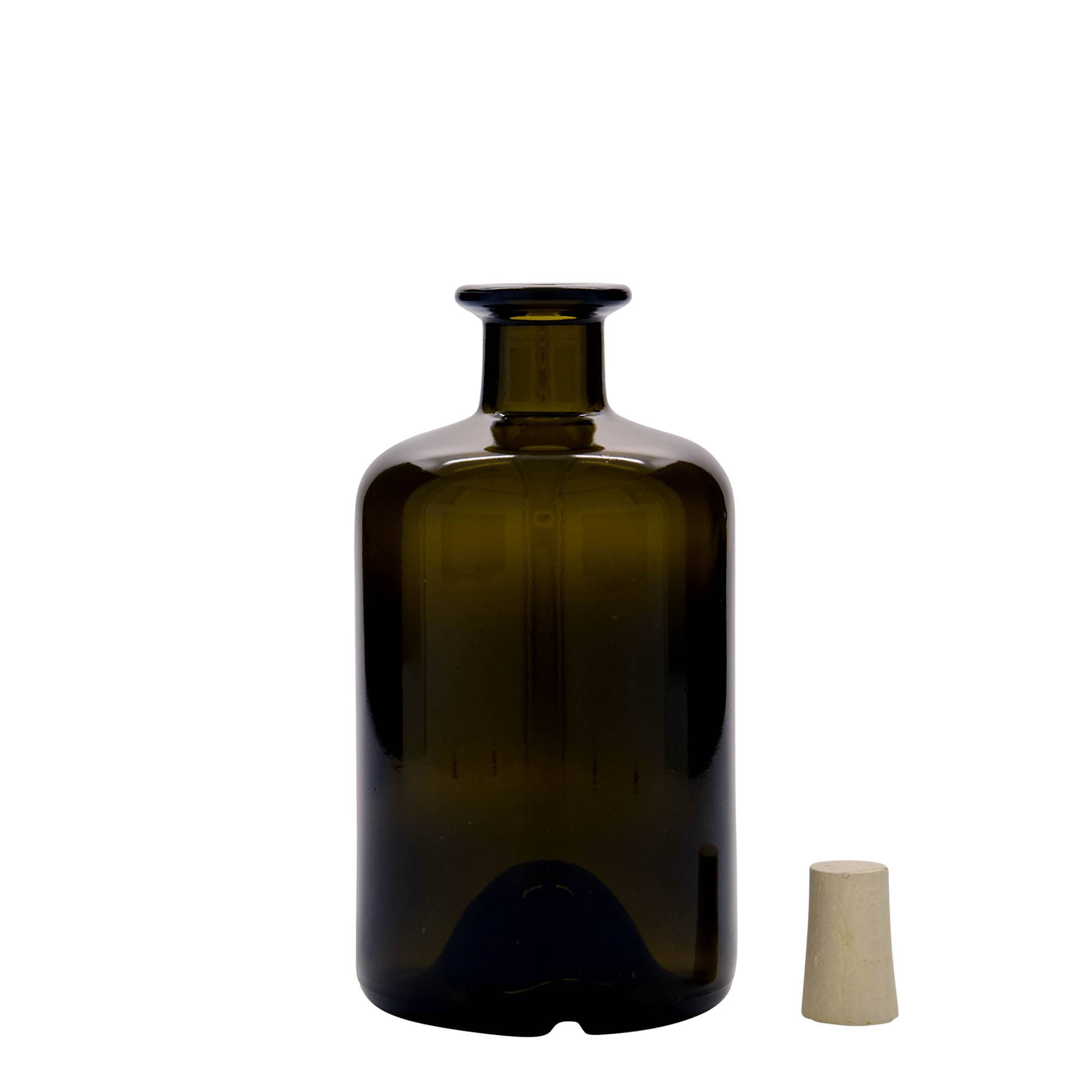 500 ml stikla pudele aptiekāram, antīkzaļa, atvere: korķis