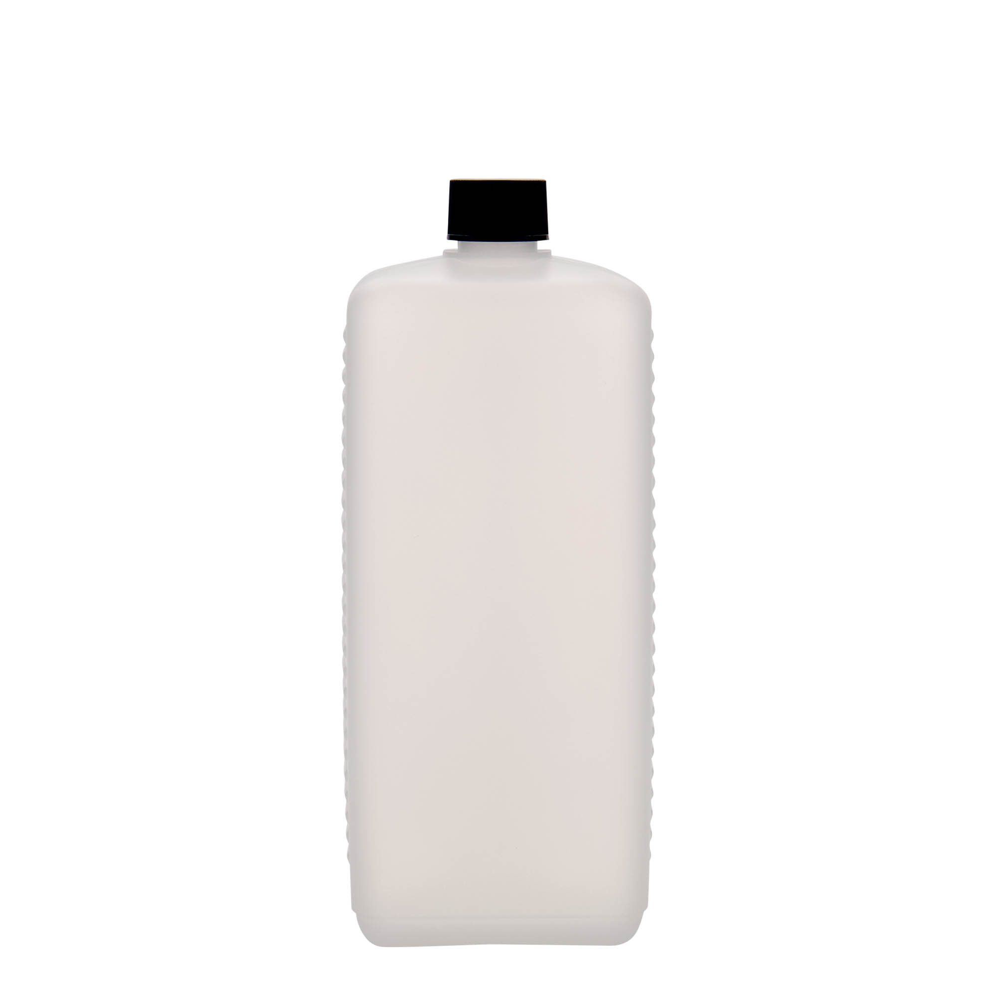 1.000 ml kannveida pudele, taisnstūrveida, HDPE plastmasa, dabīga, atvere: DIN 25 EPE