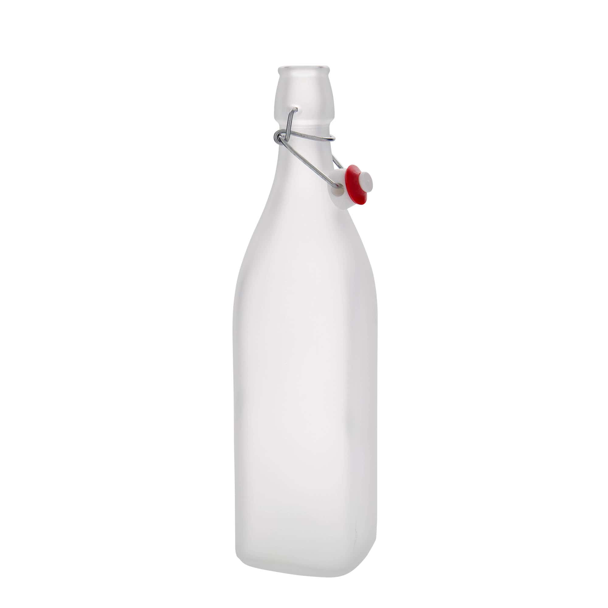 1.000 ml stikla pudele 'Swing, kvadrātveida, matēta, atvere: aizbāžņa aizdare 1.000 ml stikla pudele 'Swing, kvadrātveida, matēta, atvere: aizbāžņa aizdare
