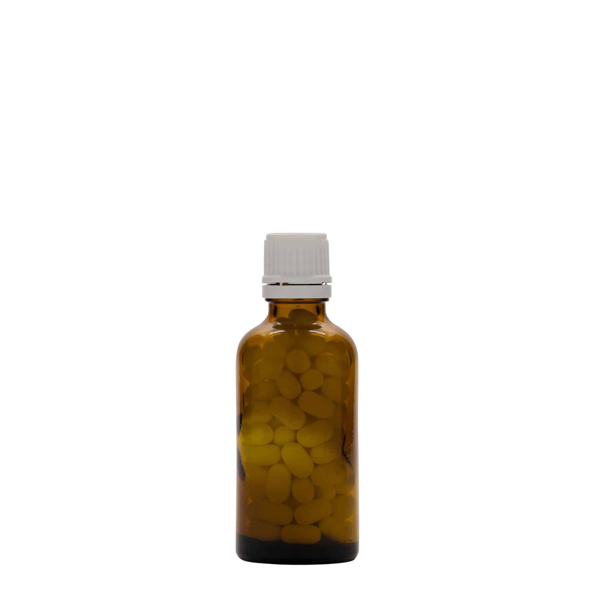 50 ml zāļu pudelīte, stikla, brūna, aizdare: DIN 18