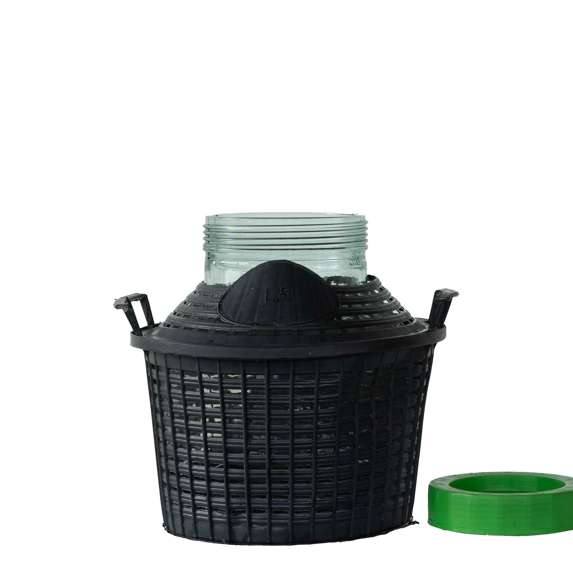 5 l balona pudele ar platu kaklu, stikls, atvere: skrūvējams vāciņš