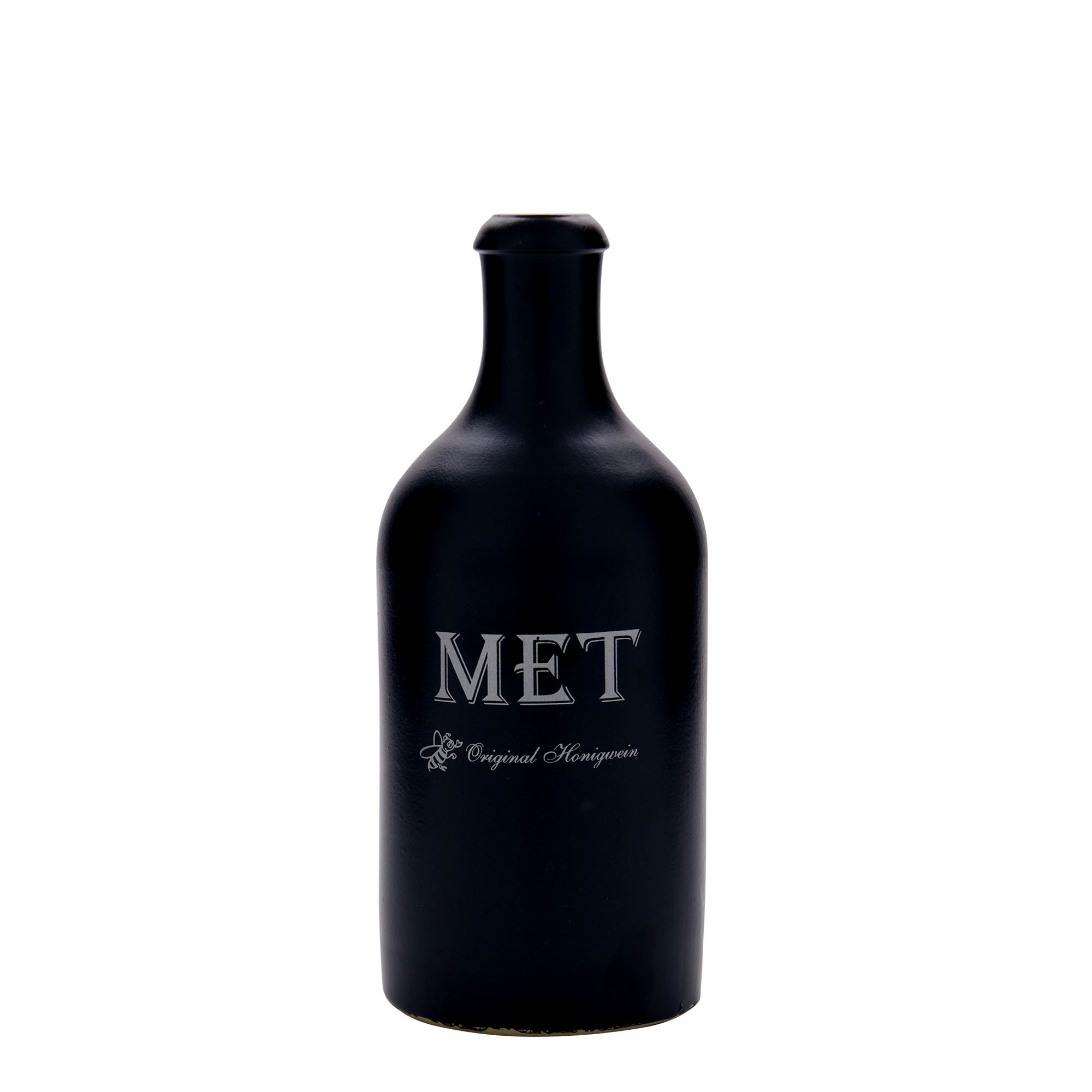 500 ml māla krūze, motīvs: medus, māla trauks, melna, atvere: korķis