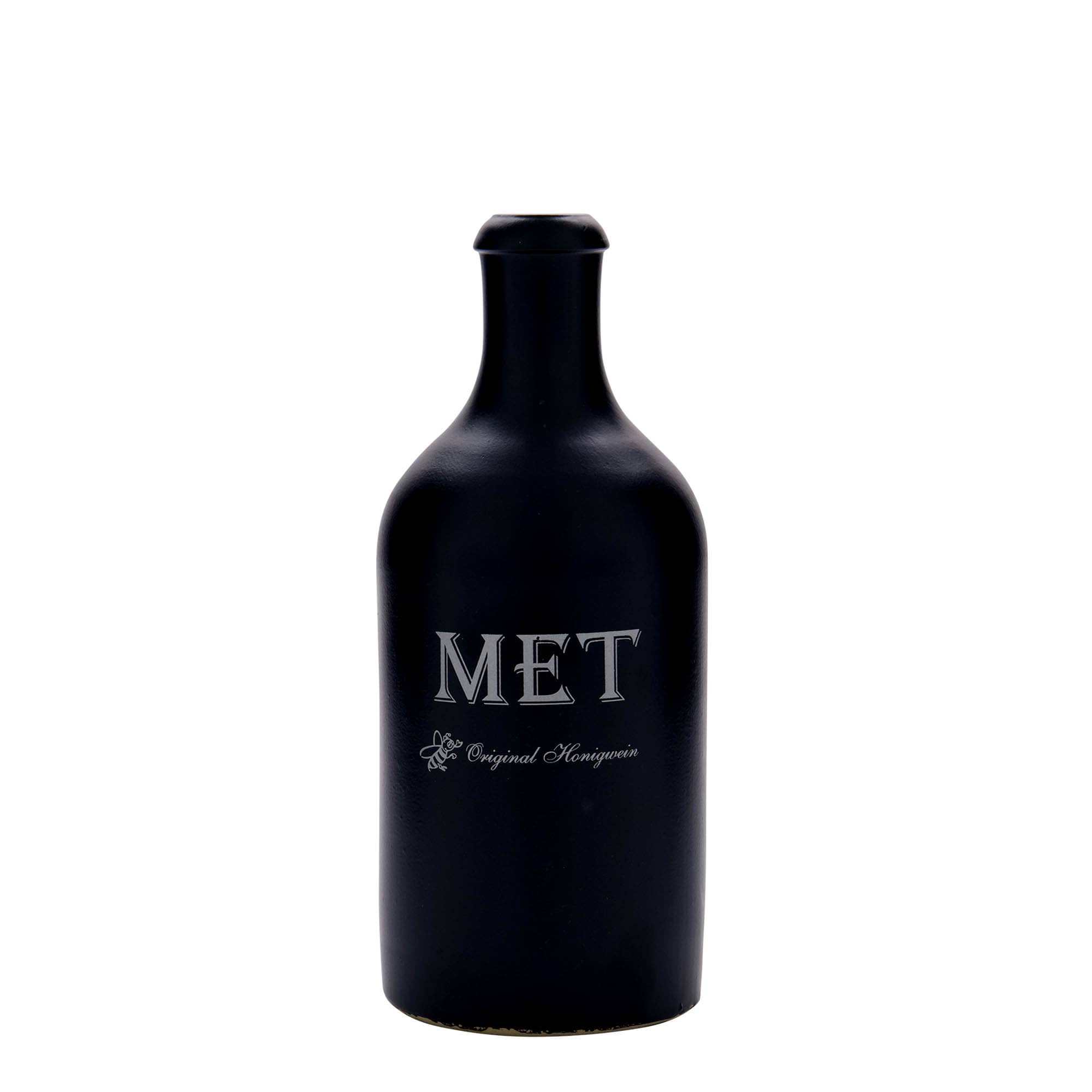 500 ml māla krūze, motīvs: medus, māla trauks, melna, atvere: korķis