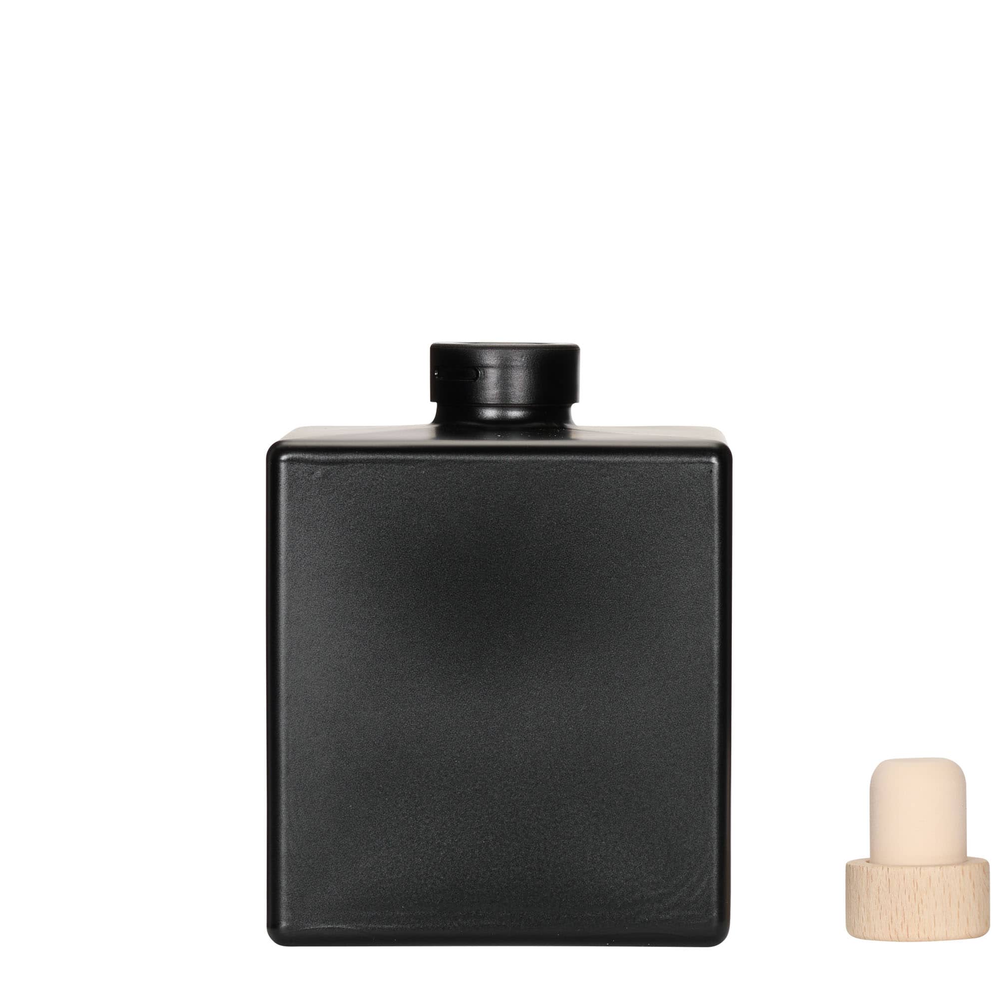 500 ml stikla pudele 'Cube', kvadrātiska, melna, aizdare: korķis