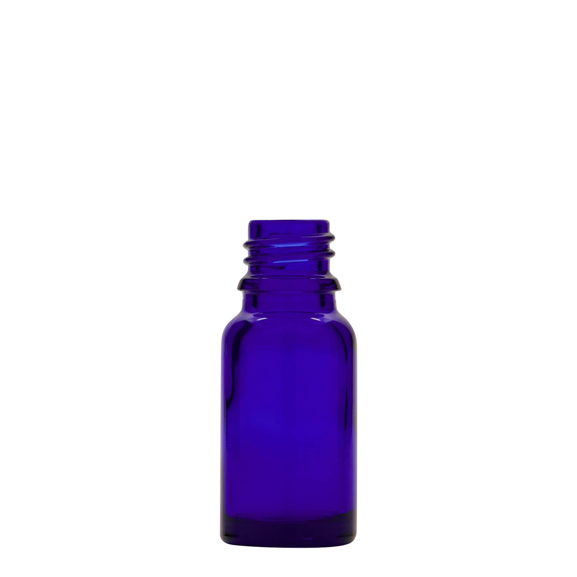 10 ml pilināmā pudelīte medicīnai, stikls, karaliski zils-sarkans, atvere: DIN 18