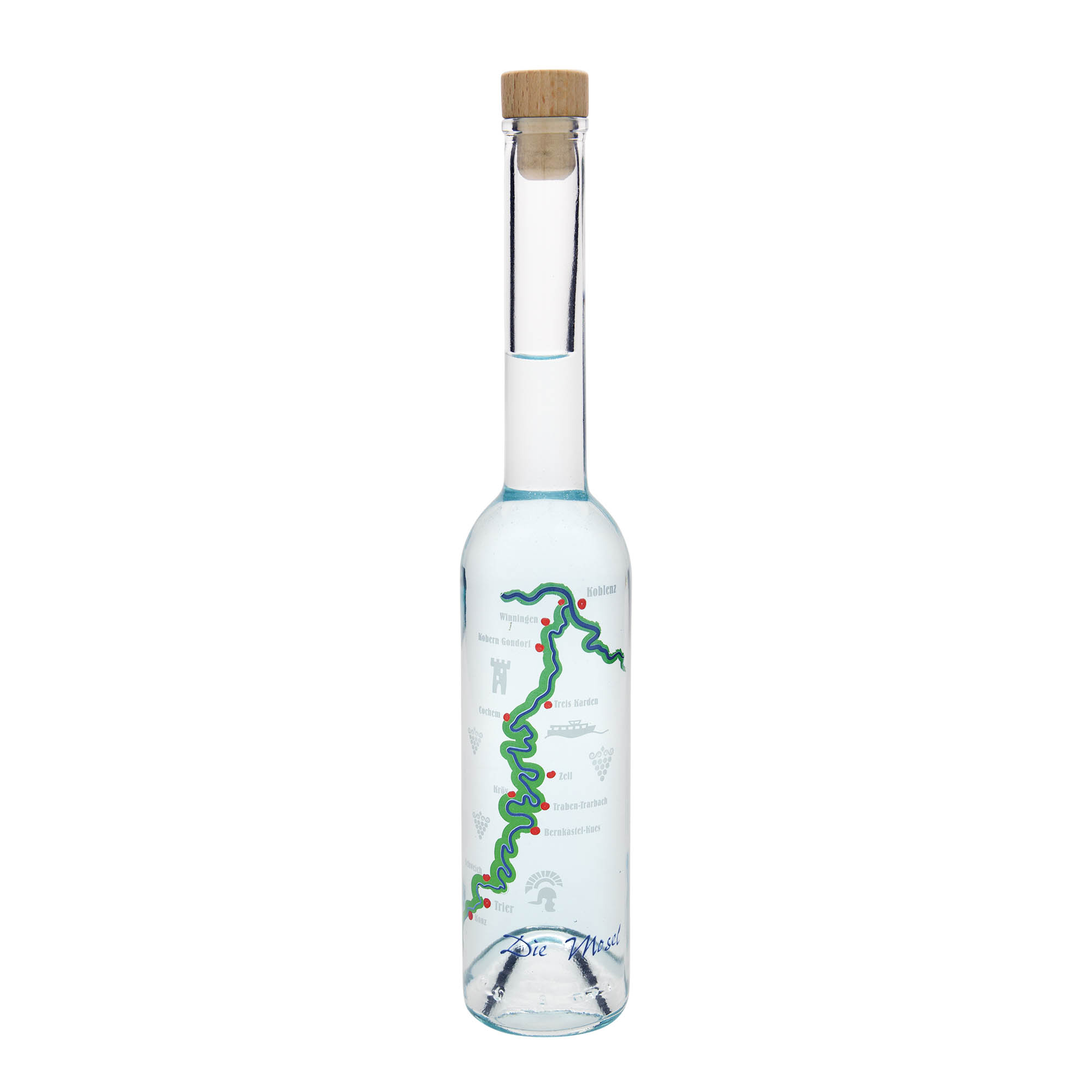 350 ml stikla pudele 'Opera', motīvs: Mozeles ieleja, atvere: korķis 350 ml stikla pudele 'Opera', motīvs: Mozeles ieleja, atvere: korķis