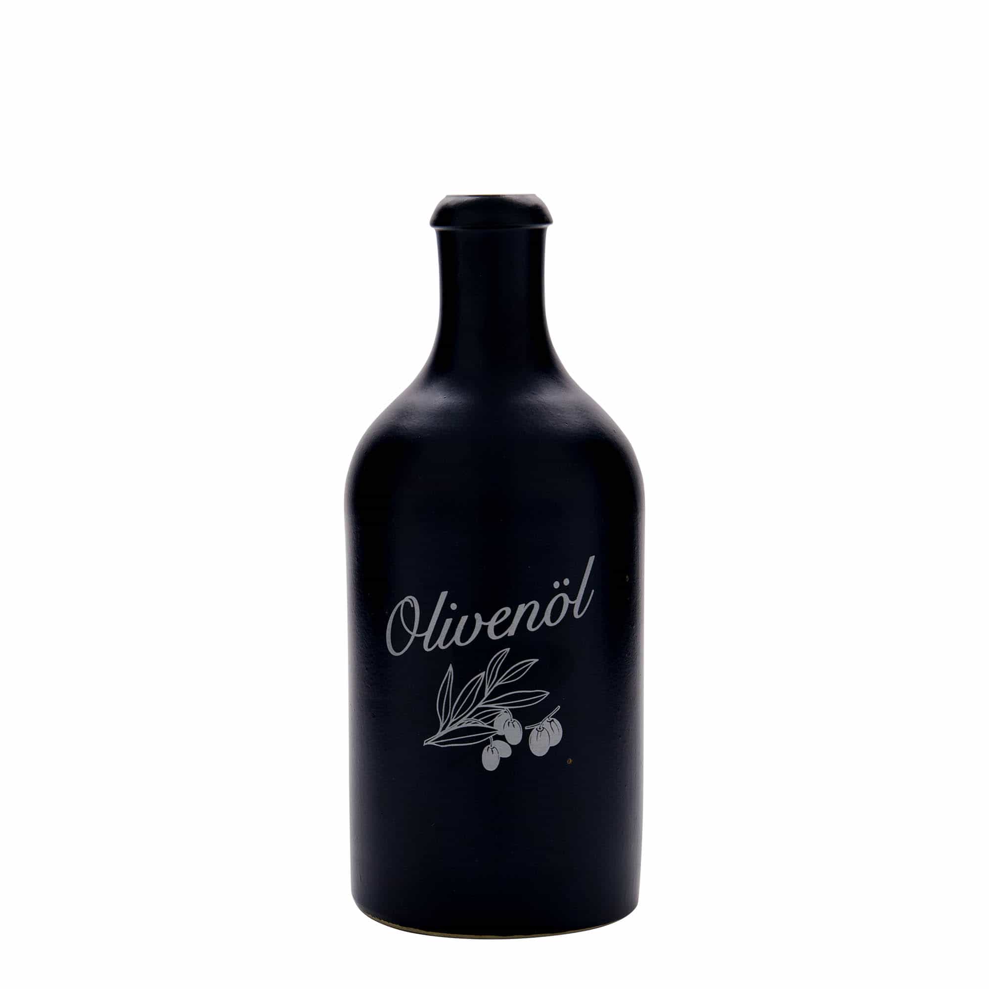500 ml māla krūka, motīvs: olīveļļa, keramika, melna, aizdare: korķis 500 ml māla krūka, motīvs: olīveļļa, keramika, melna, aizdare: korķis