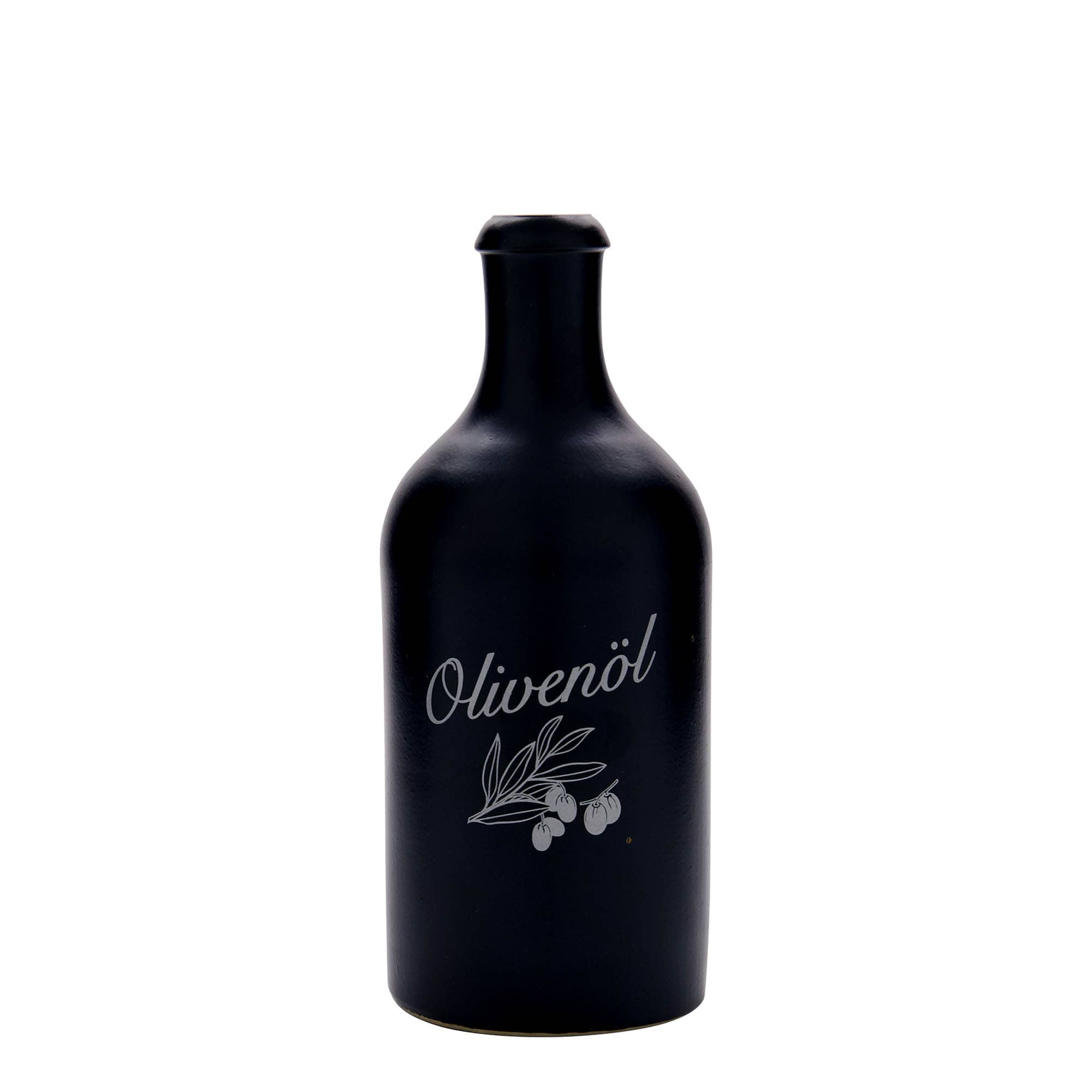 500 ml māla krūze, motīvs: olīveļļa, akmens trauks, melns, atvere: korķis