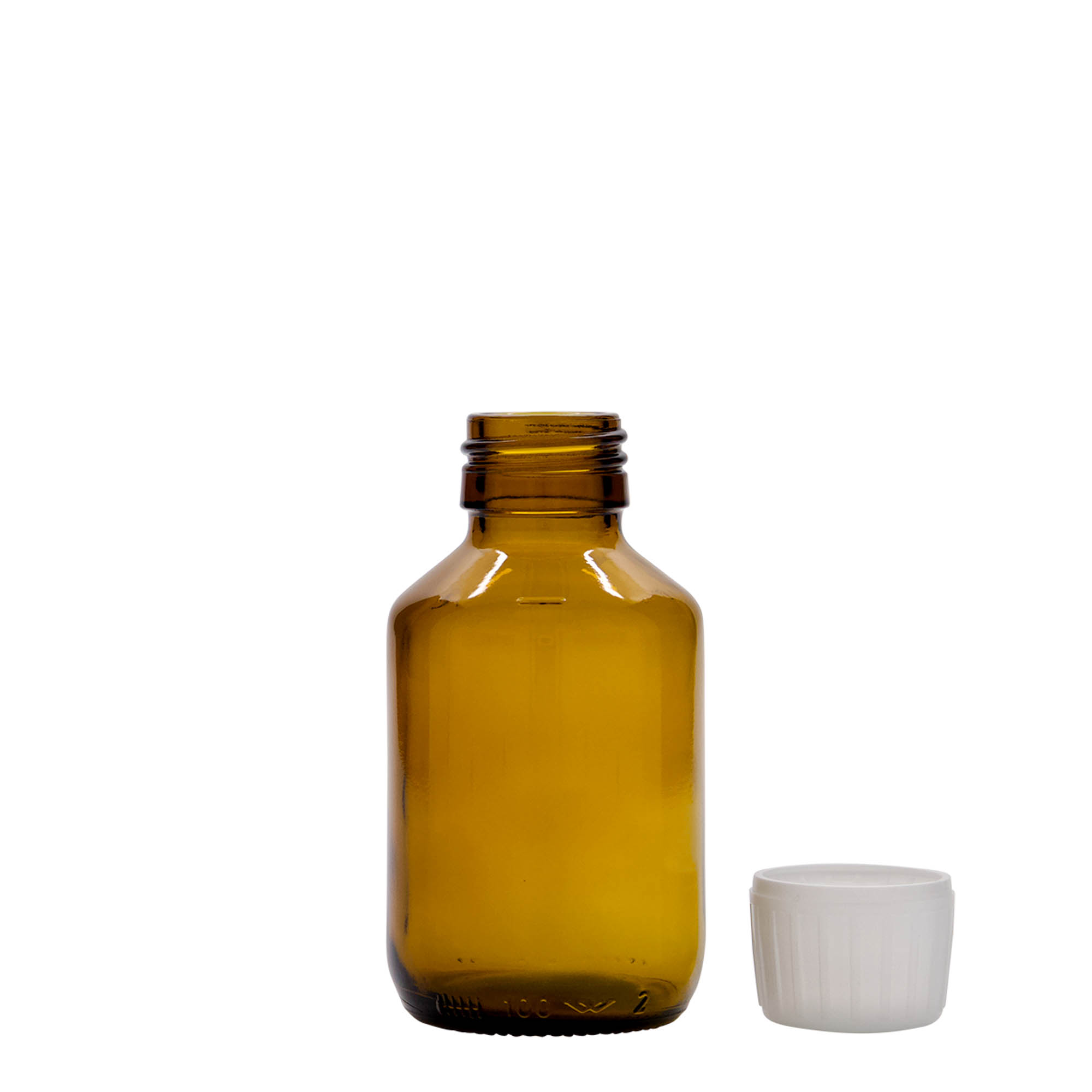 100 ml medicīnas pudele, brūna, stikls, atvere: PP 28 100 ml medicīnas pudele, brūna, stikls, atvere: PP 28