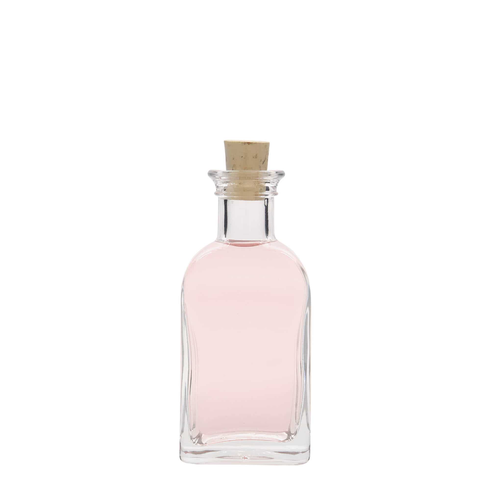 100 ml stikla pudele, farmācijas, 'Carré', kvadrātiska, aizdare: korķis