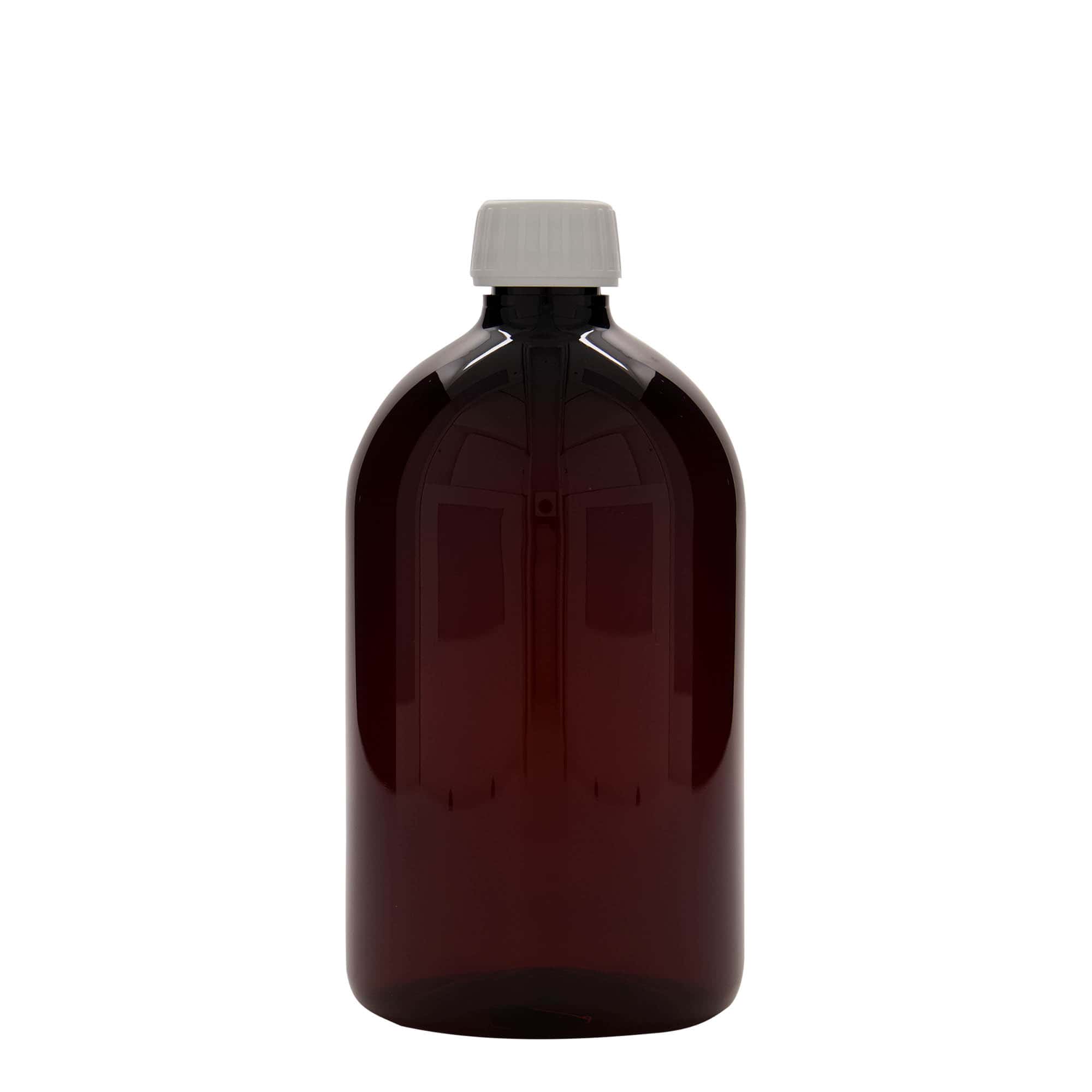 1000 ml PET zāļu pudelīte, brūna, plastmasas, aizdare: PP 28