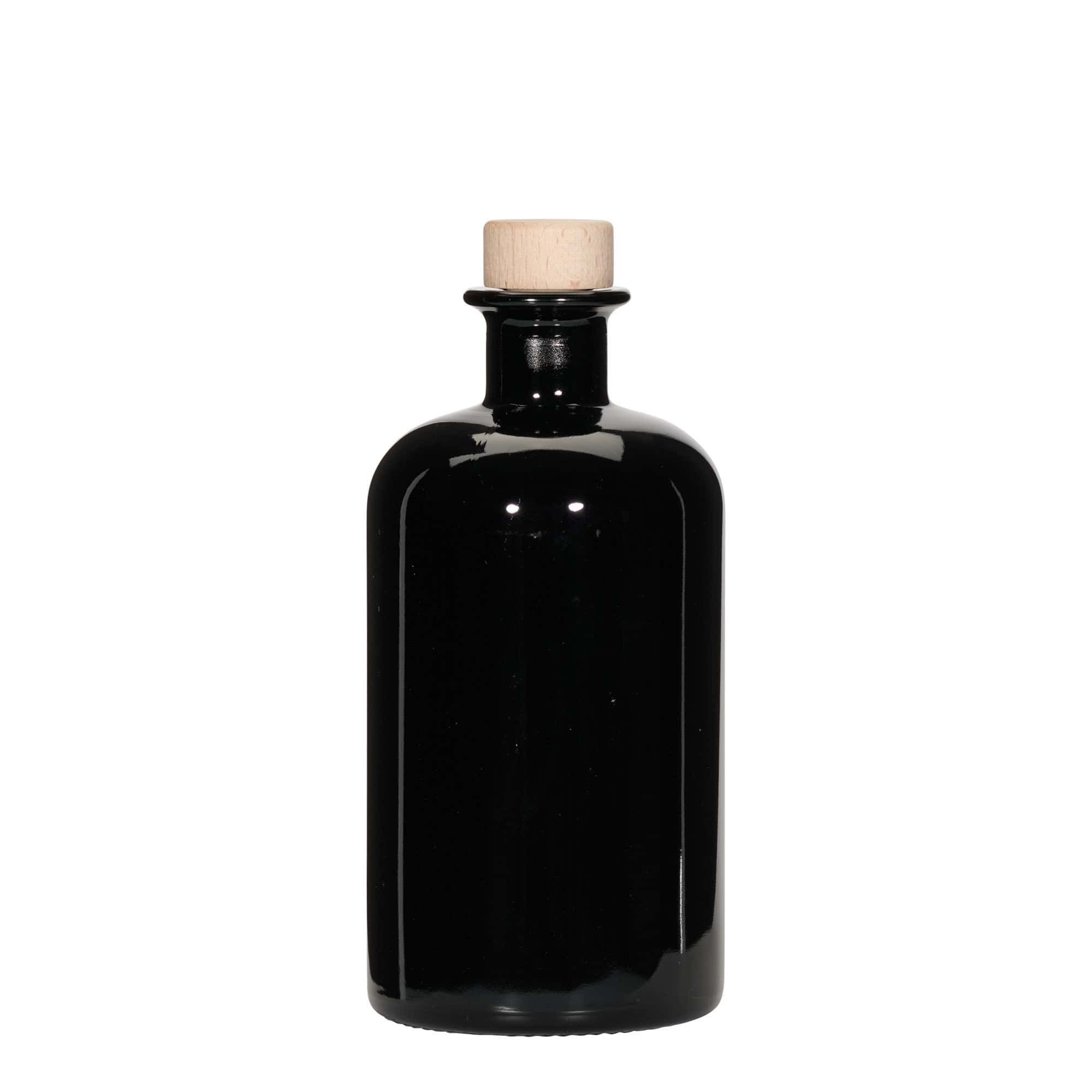 500 ml stikla pudele, farmācijas, melna, aizdare: korķis