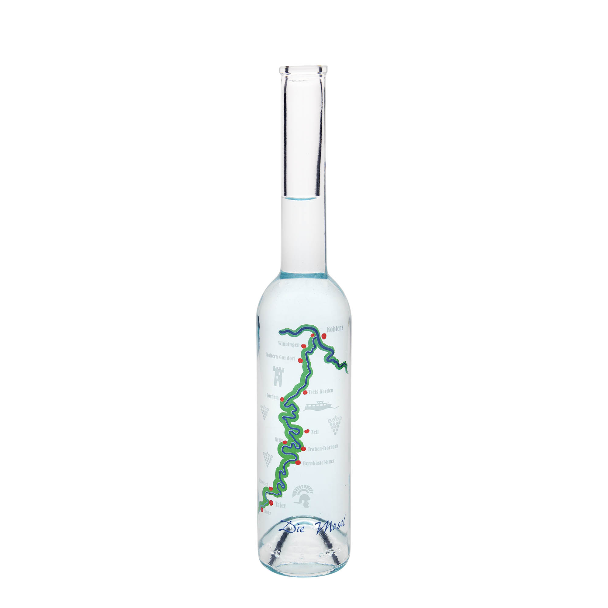 350 ml stikla pudele 'Opera', motīvs: Mozeles ieleja, atvere: korķis 350 ml stikla pudele 'Opera', motīvs: Mozeles ieleja, atvere: korķis