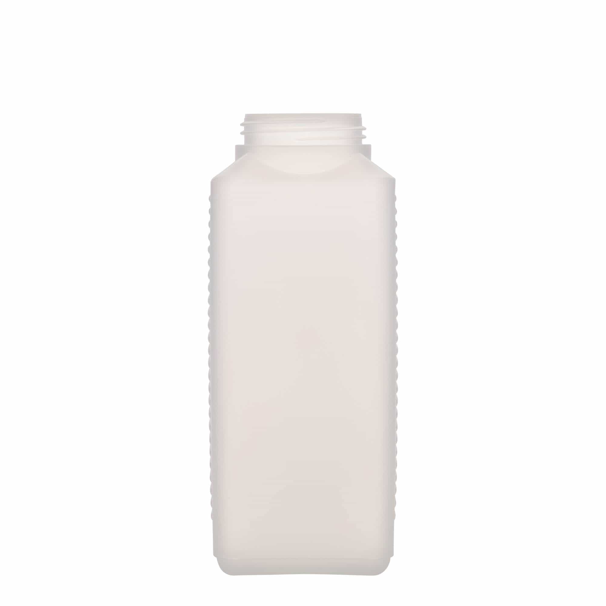 1000 ml pudele ar paplašinātu kakliņu, taisnstūra, HDPE plastmasas, dabīga, aizdare: DIN 60 EPE