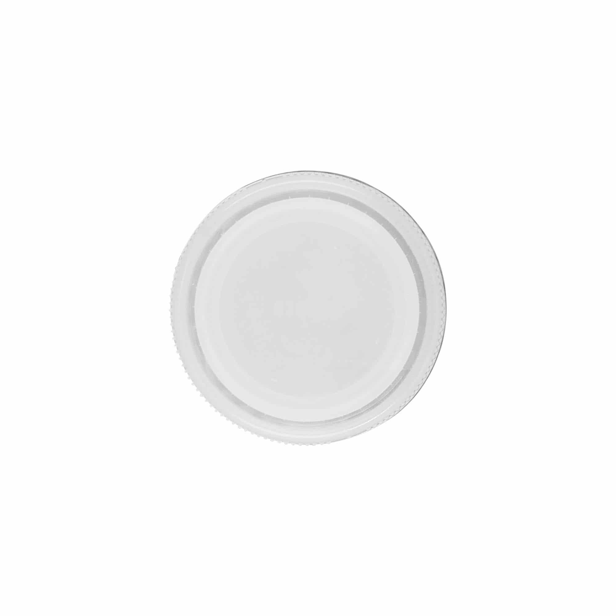 Skrūvējams vāciņš ar dubulto vītni, PE plastmasas, balts, aizdarei: PET 38 mm